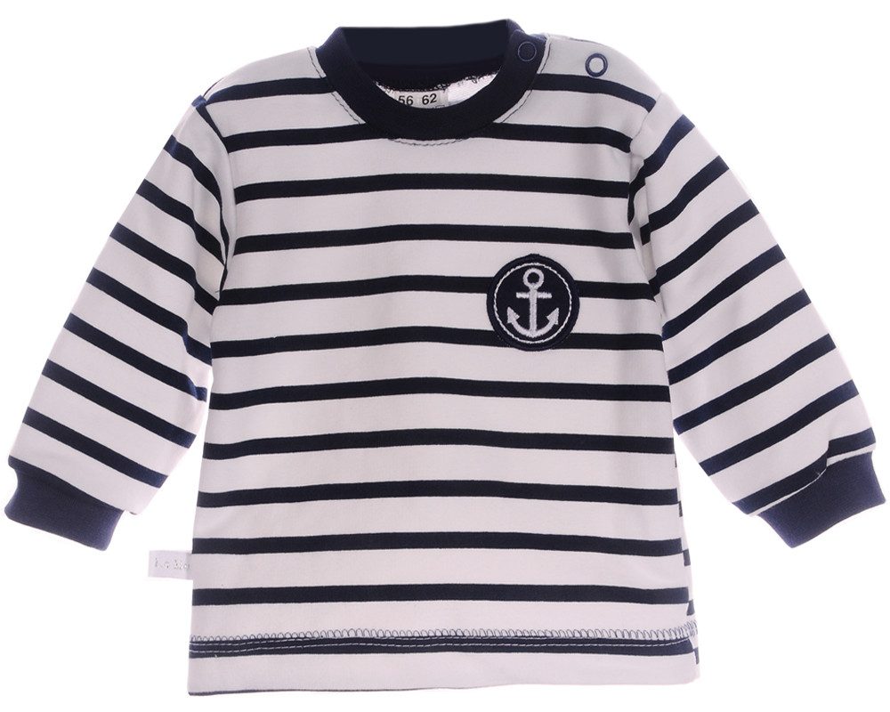 Langarmshirt Baby T-Shirt gestreift Longsleeve in Weiß Blau mit Anker