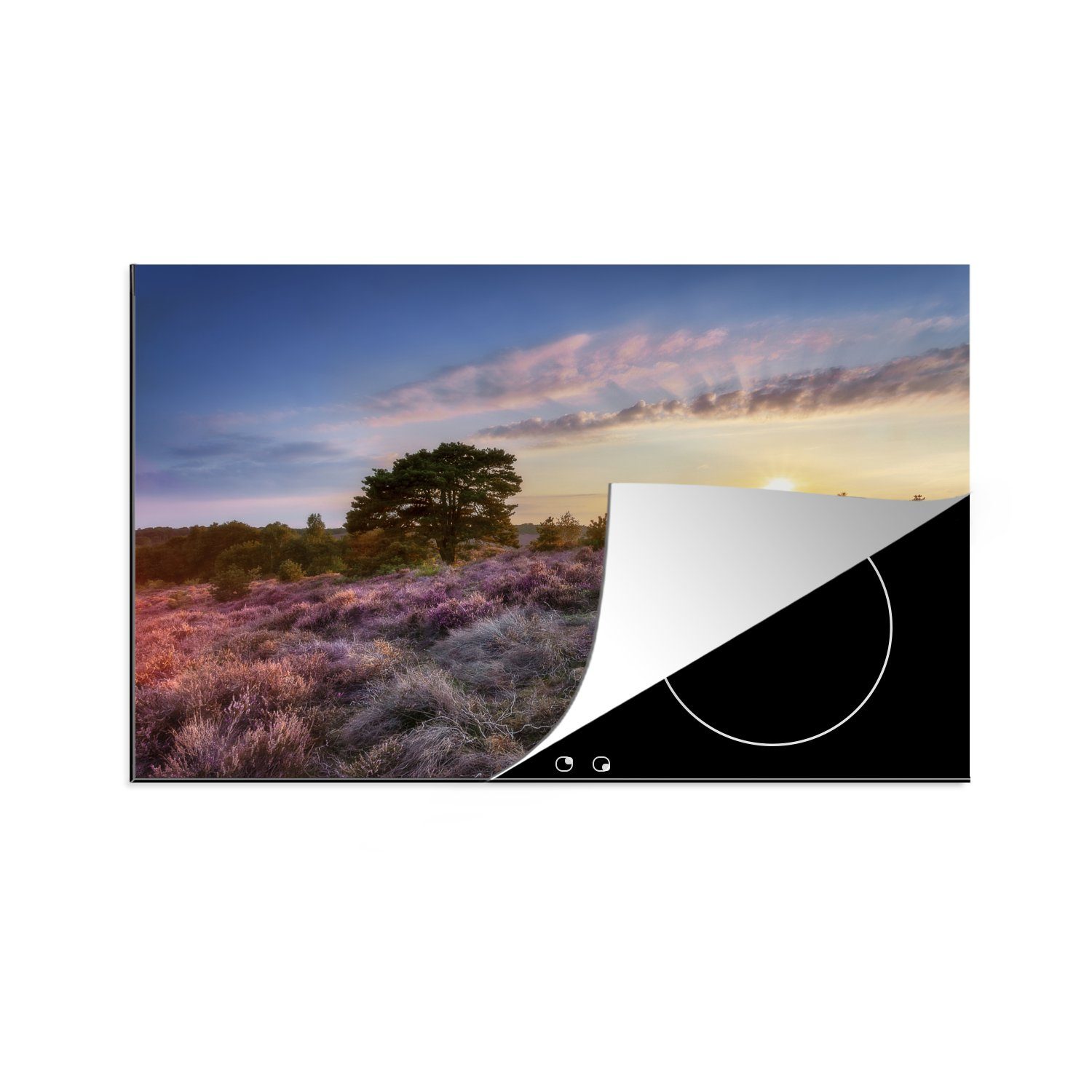 MuchoWow Herdblende-/Abdeckplatte Heide bei Sonnenuntergang, Vinyl, (1 tlg), 81x52 cm, Induktionskochfeld Schutz für die küche, Ceranfeldabdeckung