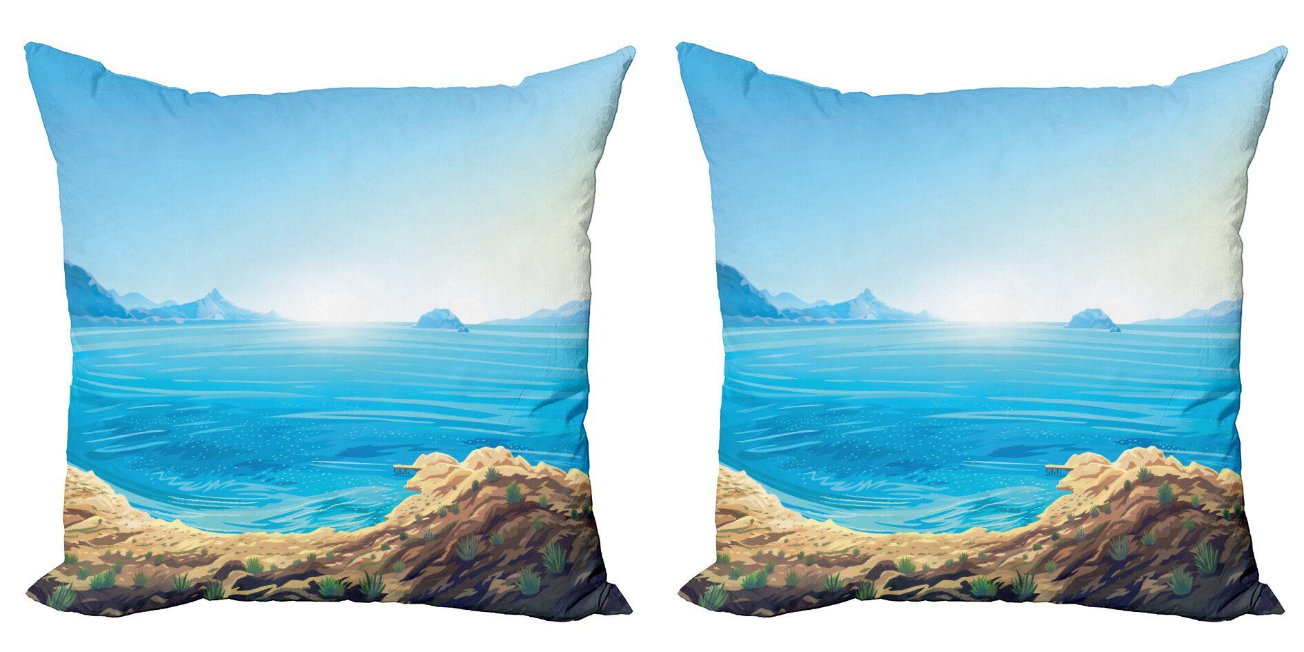 Kissenbezüge Modern (2 Accent Grafik-Strand Abakuhaus Seascape Stück), Digitaldruck, Cartoon Doppelseitiger