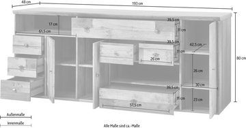 Innostyle Sideboard BONANZA (1 St), 3 Holztüren, 7 Schubladen, 9 Fächer, Softclose, ABS Kantenschutz