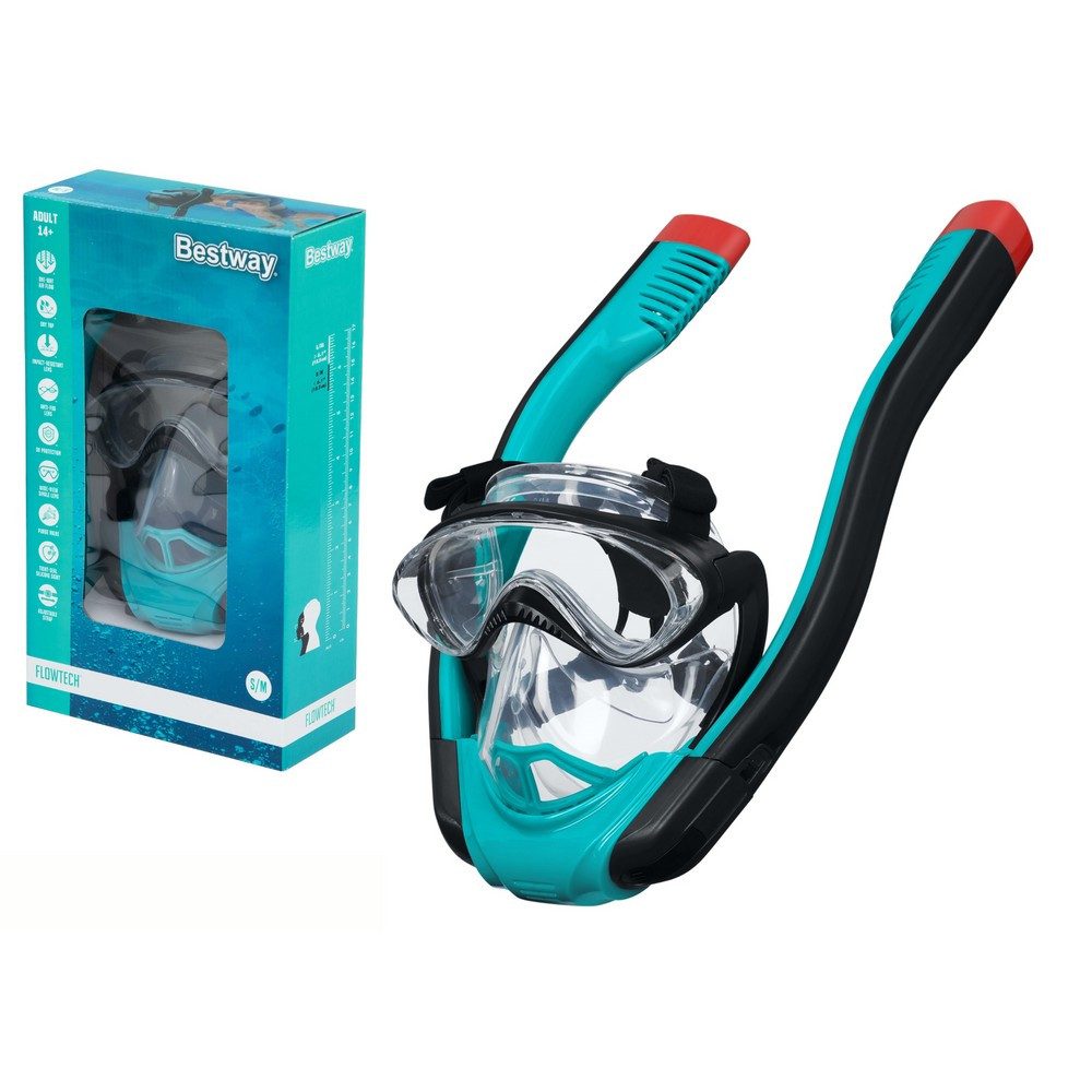 BESTWAY Tauchermaske Vollgesichtsmaske Schnorchelmaske Schwimmmaske, (Spar-Set, 1-St., Größe L/XL bequem), Vollgesichtsmaske, Trockenschnorchel, Anti-Beschlag