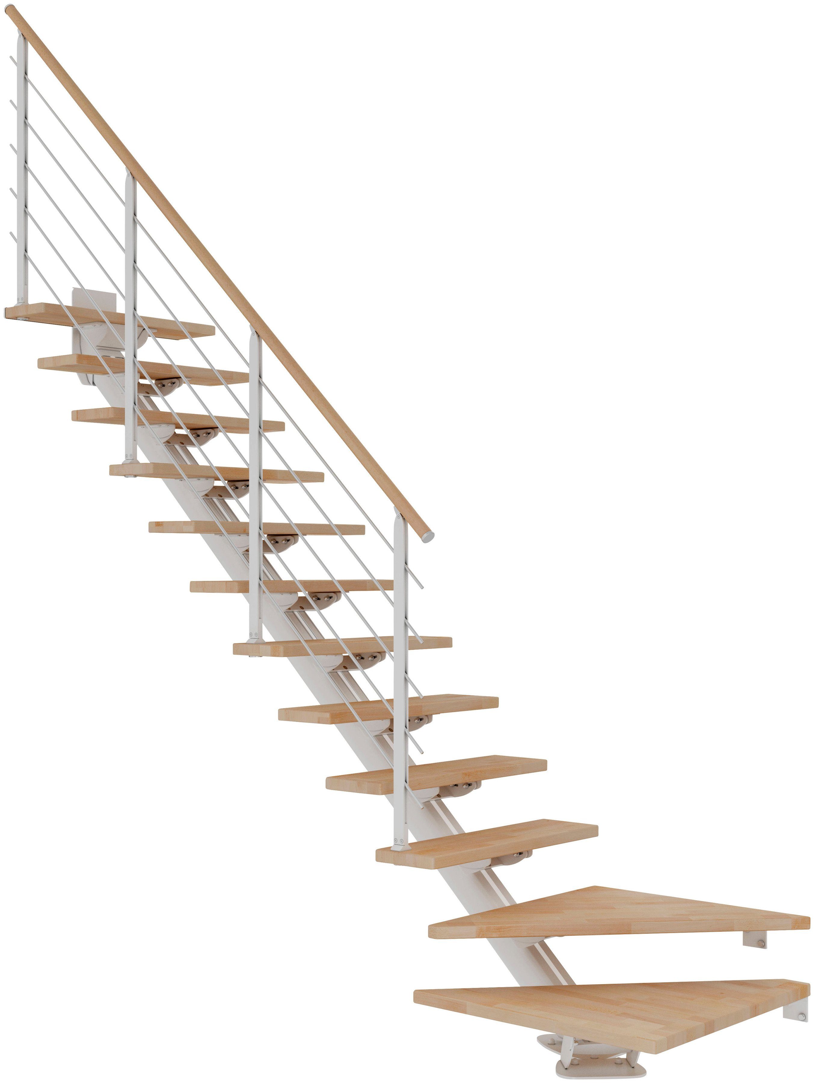Dolle Mittelholmtreppe Sydney, für Geschosshöhen bis 315 cm, Stufen offen, Holzkomponenten geölt, Unterkonstruktion und Pfosten pulverbeschichtet