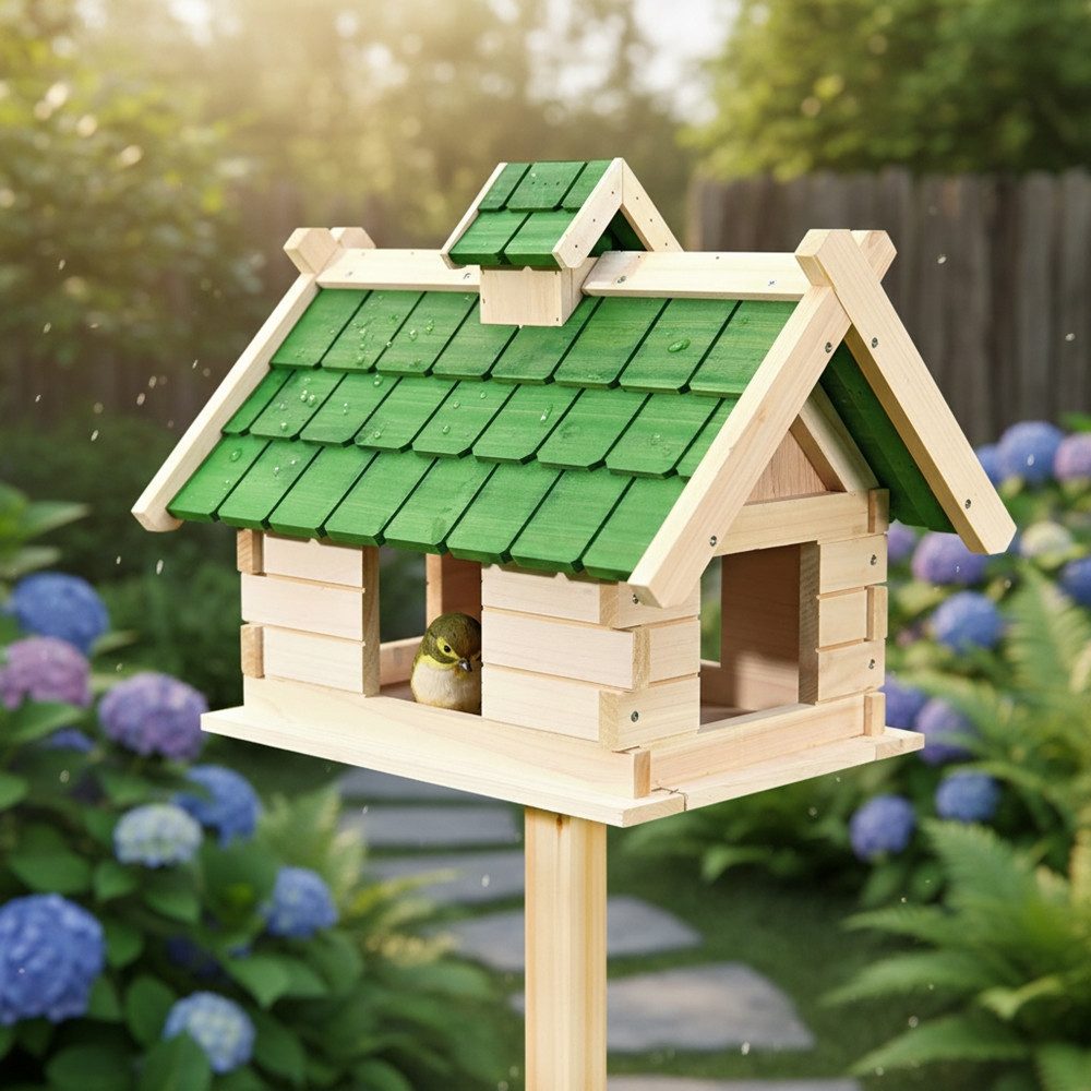 Feel2Home Vogelhaus Vogelhaus Weiß Vogelfutterhaus aus Holz Vogelvilla Vögel Ständer, Liebevolle Handarbeit