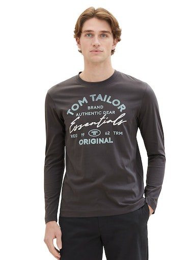 grey Langarmshirt tarmac TOM großem mit TAILOR Frontprint