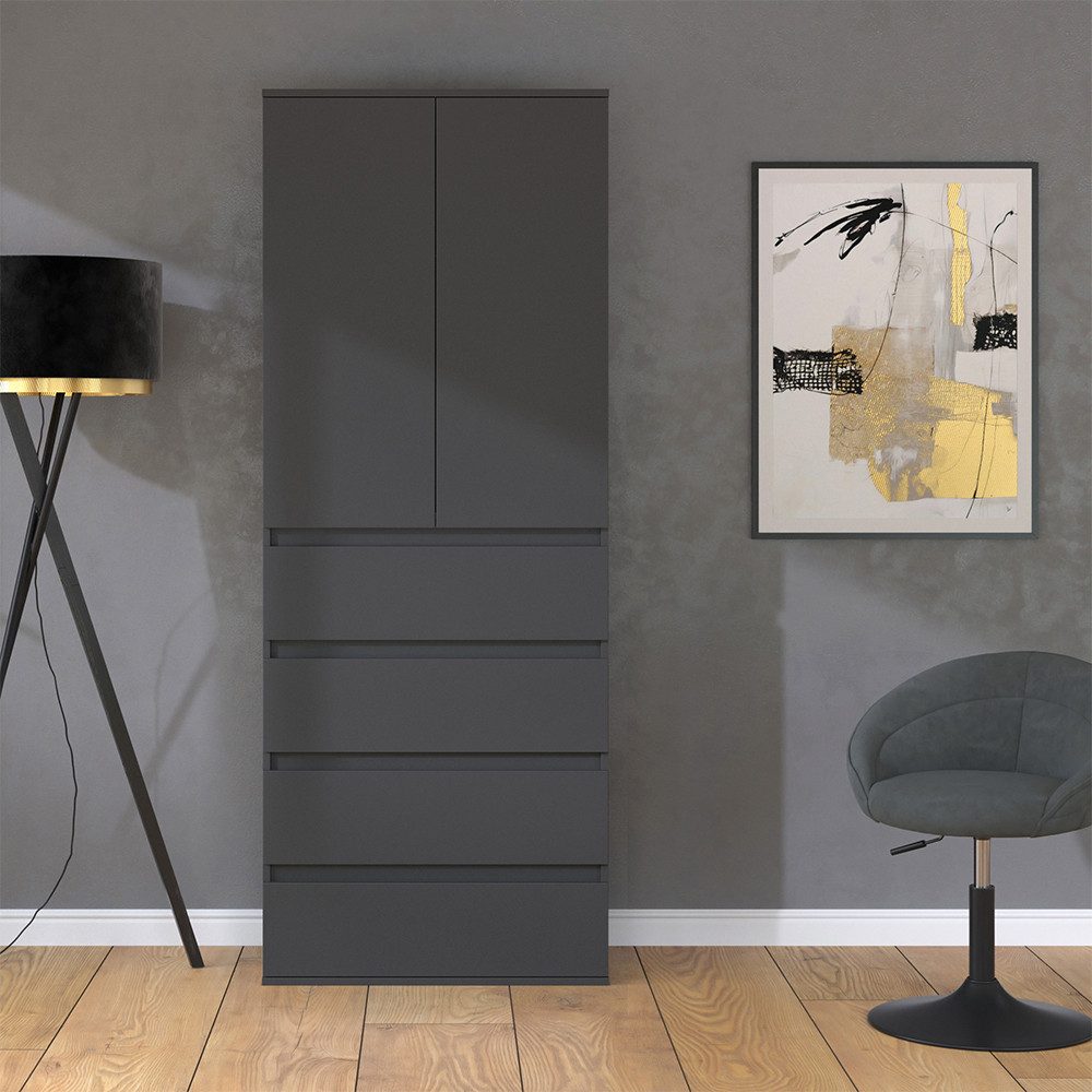 Vicco Kleiderschrank Claus, Anthrazit, 74 x 191.5 cm mit 4 Schubladen (1-St)