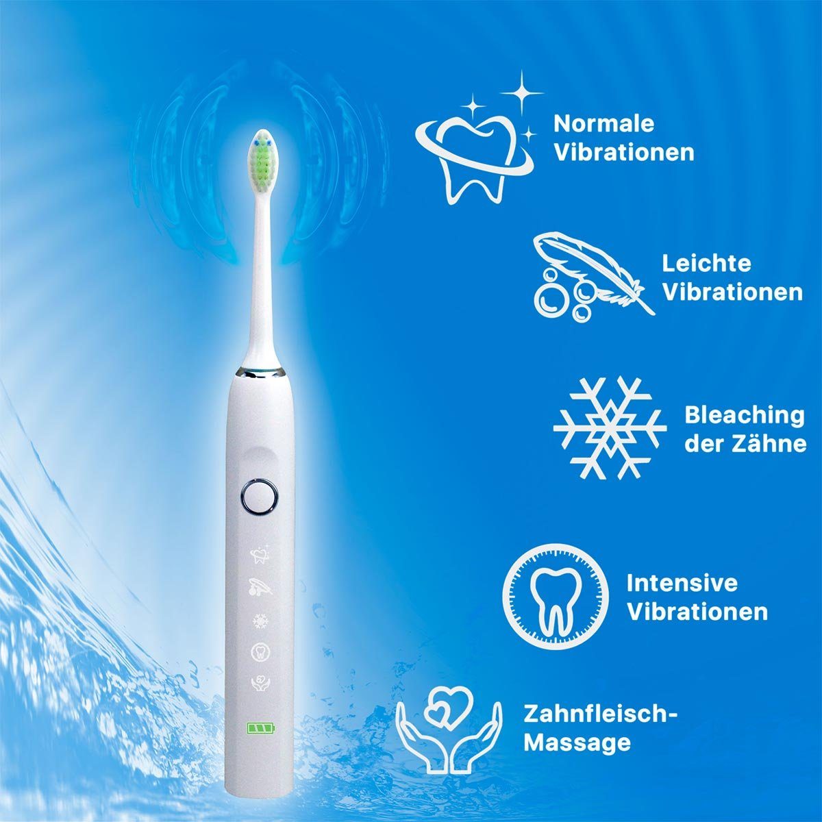@tec Elektrische Zahnbürste Schallzahnbürste ultraleicht 5 Reinigungsmodi 38.000 Schwingungen/min, Aufsteckbürsten: 3 St., Bis zu 100 Tage Akkulaufzeit, IPX7, USB, Wiederaufladbar