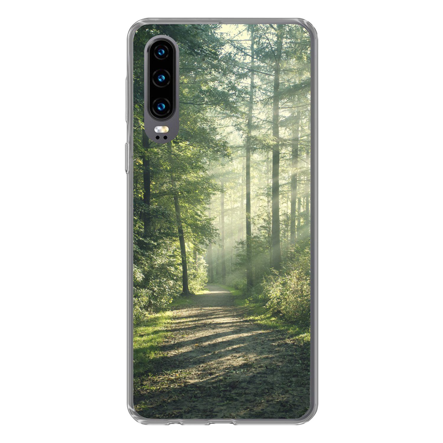 MuchoWow Handyhülle für Huawei P30 Wald - Weg - Sonne - Bäume - Grün - Natur, Handy Case, Silikon, Bumper Case Dünn