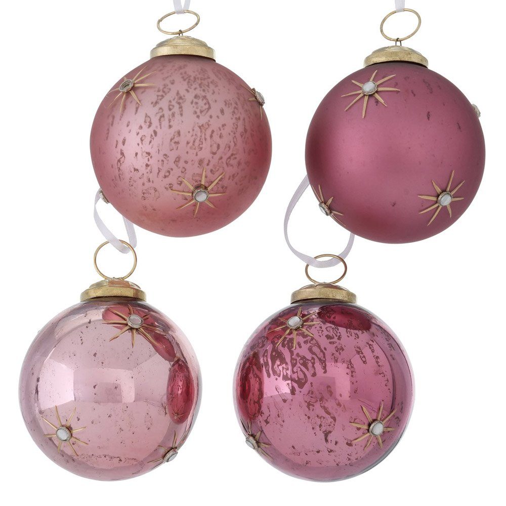 Deko MERRY (4 BERRY gold Weihnachten BOLTZE Weihnachtsbaumkugel D8cm Motive) Weihnachtskugel beere 4tlg. rosa