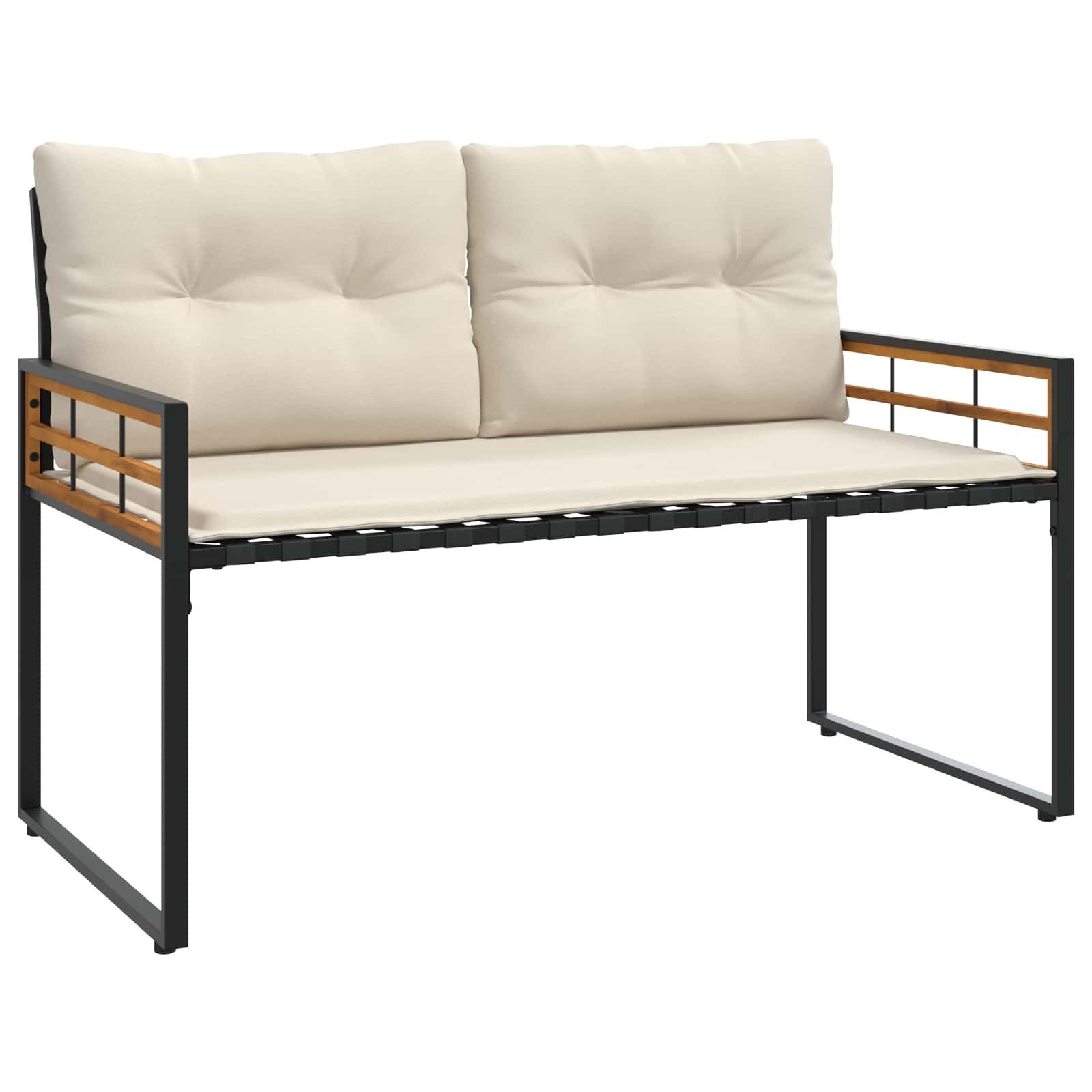 Gartenbank Holz-Lagenbank mit Kissen Uni mit Kissen Creme 114 x 55 x 77 cm