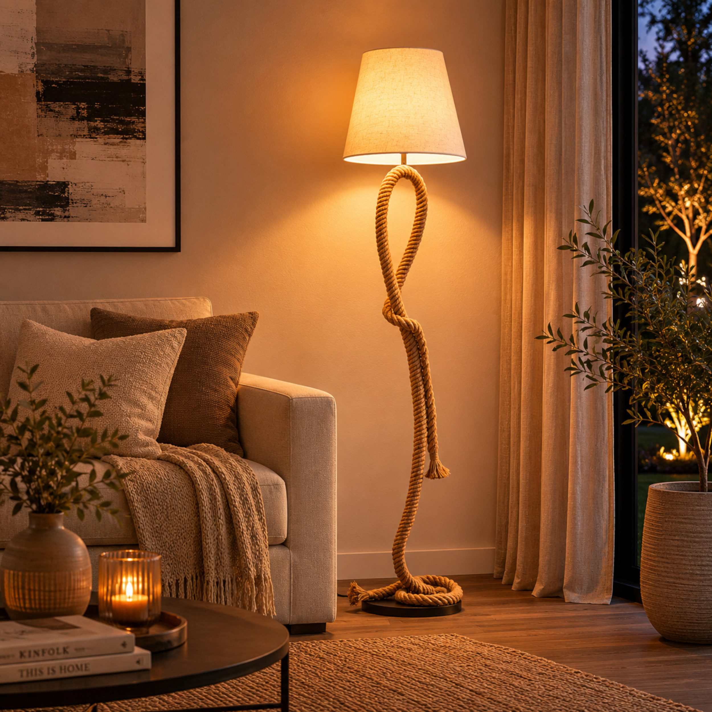 Lightbox Stehlampe, ohne Leuchtmittel, Stehlampe, 175 cm Höhe, Ø 40 cm, E27, max. 40 W, Seil/Textil/Metall