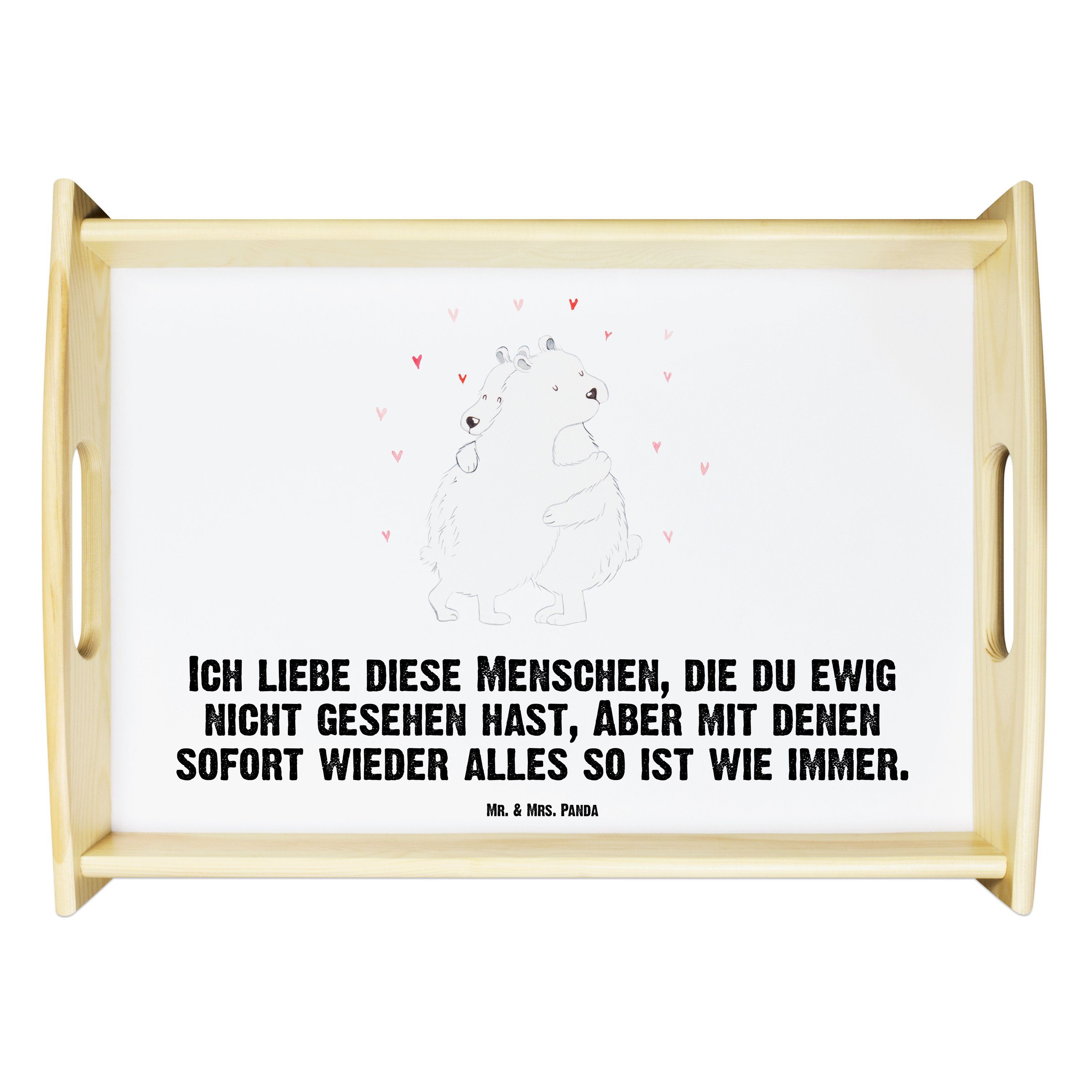 Mr. & Mrs. Panda Tablett Eisbär Umarmen - Weiß - Geschenk, lustige Sprüche, Frühstückstablett, Echtholz lasiert, (1-tlg)