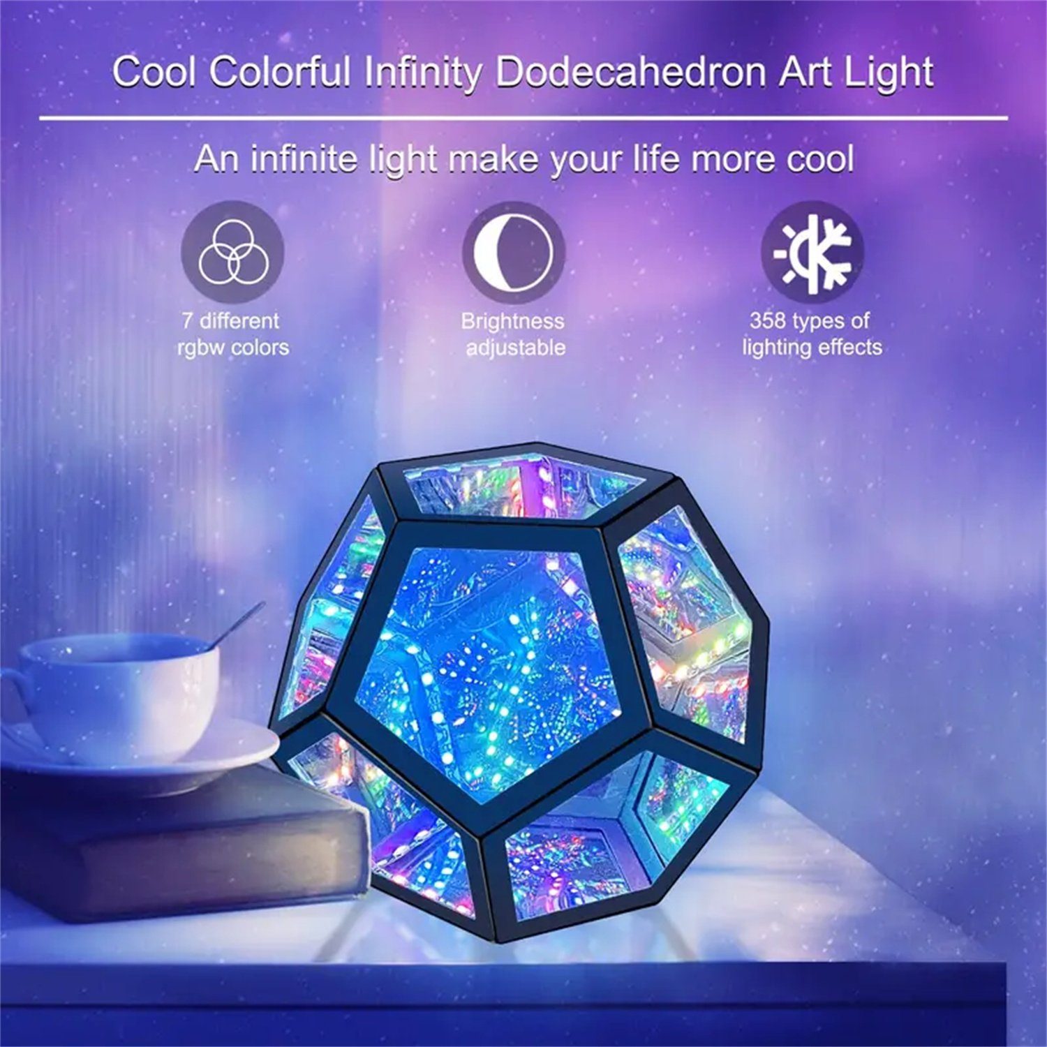 autolock LED Licht Dodekaeder-Tischlampe, Nachtlicht Farbwechselnde buntes