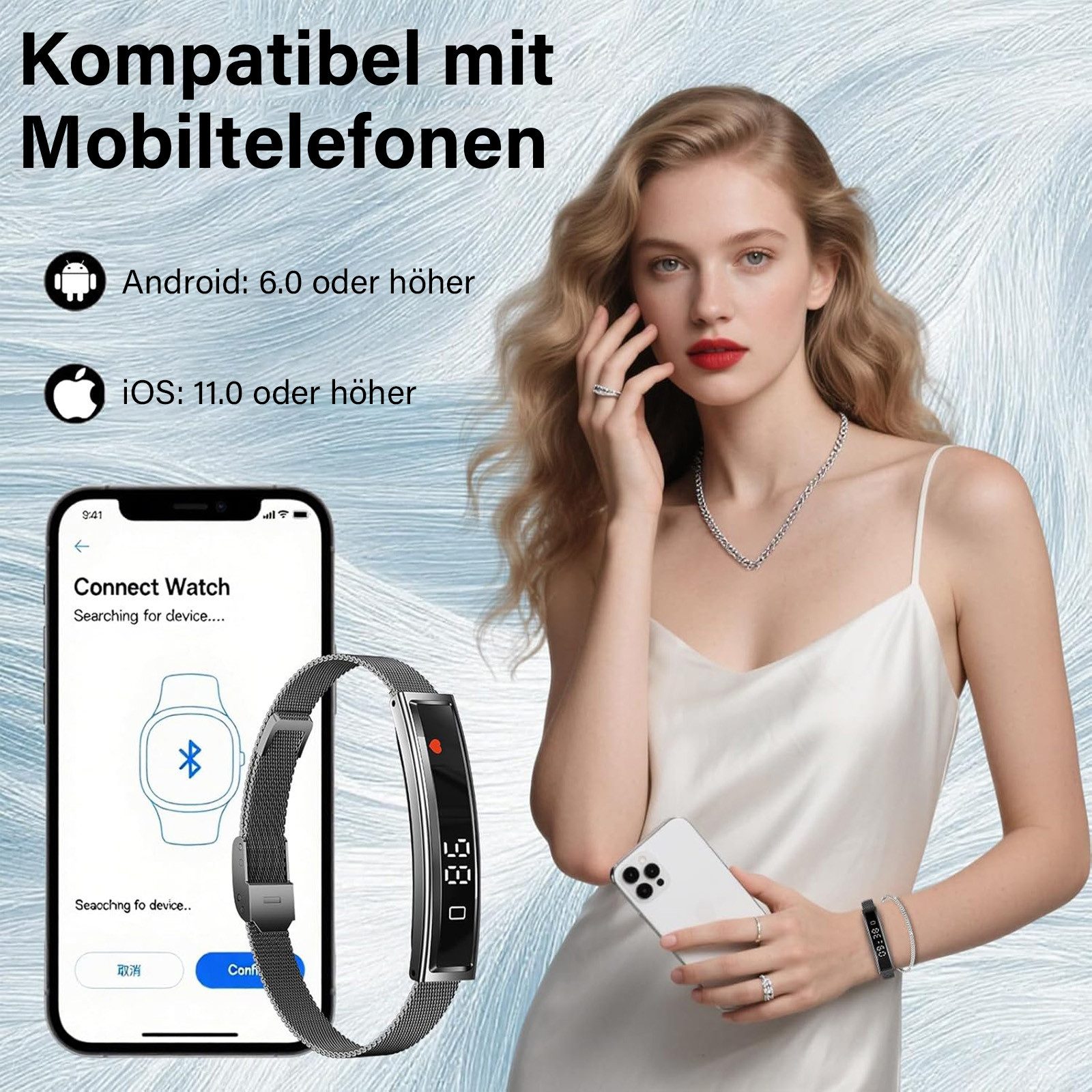 MOPUEA Fitness-Tracker Fitness Tracker Armband Herzfrequenz Schlafanalyse 12 Sportmodi (Fitnessarmband Set mit Wechselarmbändern, Smartband mit Metall Mesh und  – Bild 3 von 5