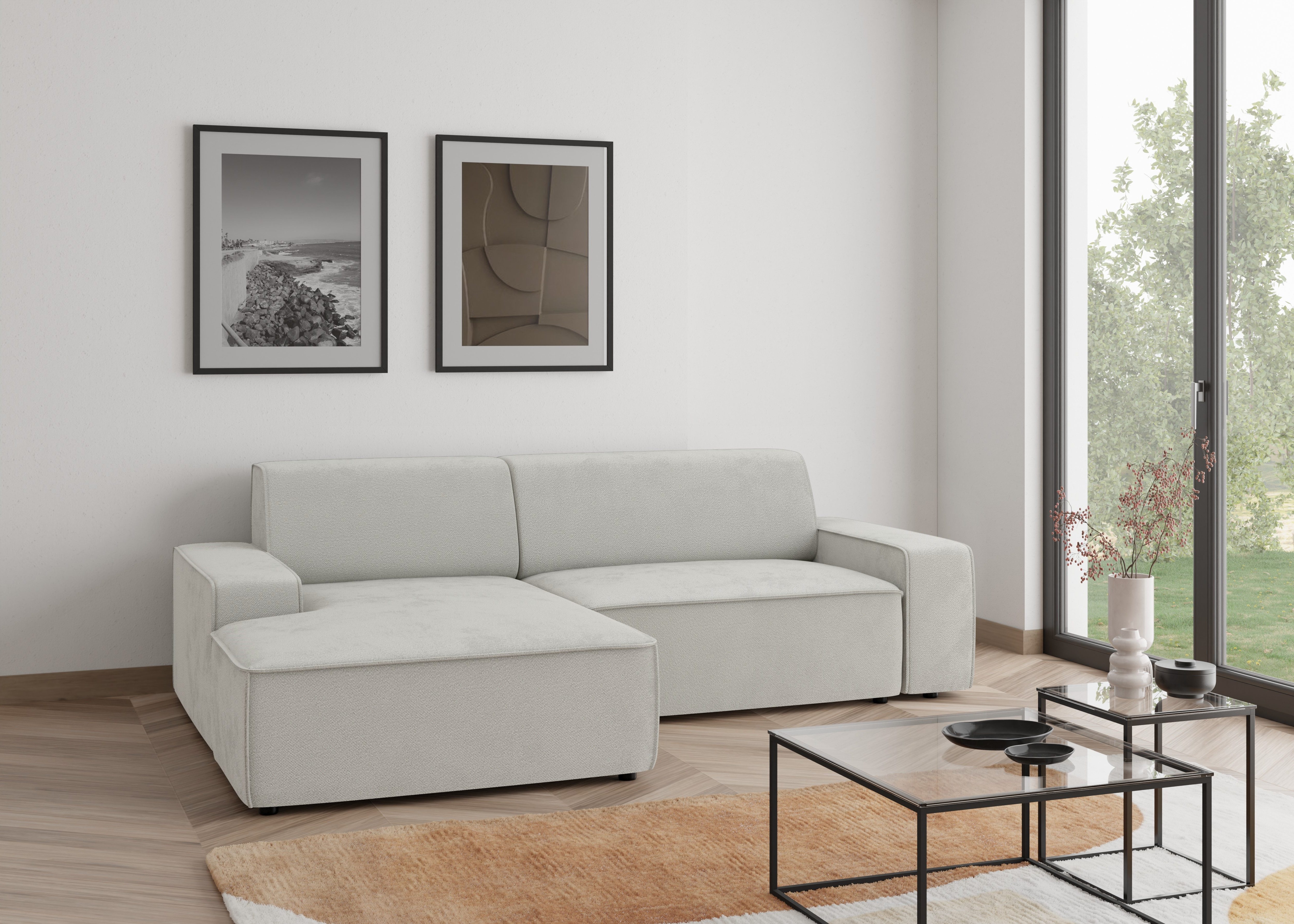 TRENDMANUFAKTUR Ecksofa Graz, wahlweise mit Sitzvorschub und Bettkasten, L-Form, Breite 246 cm, in Cord-, haustierfreundlichem LEO Struktur- oder LUMOS-3D-Bezug