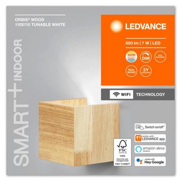 Ledvance Wandleuchte Wood, 7W, dualweiß, 600lm, IP20, F, 110x110mm, dualweiß