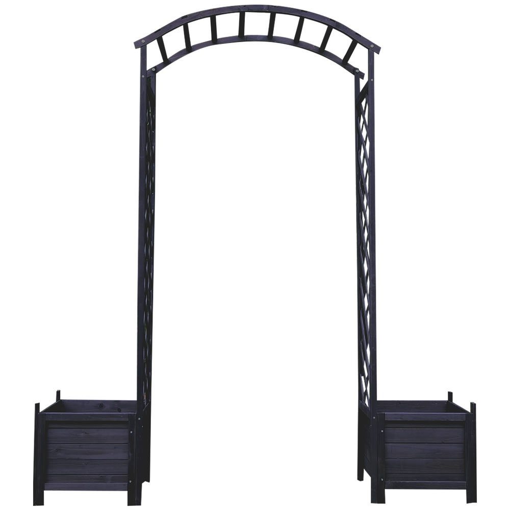 Feel2Home Rosenbogen Rosenbogen Schwarz + Blumenkübel Spalier Rankhilfe Gitter Holz Pergola Stück, 1 St., Rosenbogen mit 2 x Blumenkübeln aus Holz schwarz, Rosenbogen mit 2 x Blumenkübeln