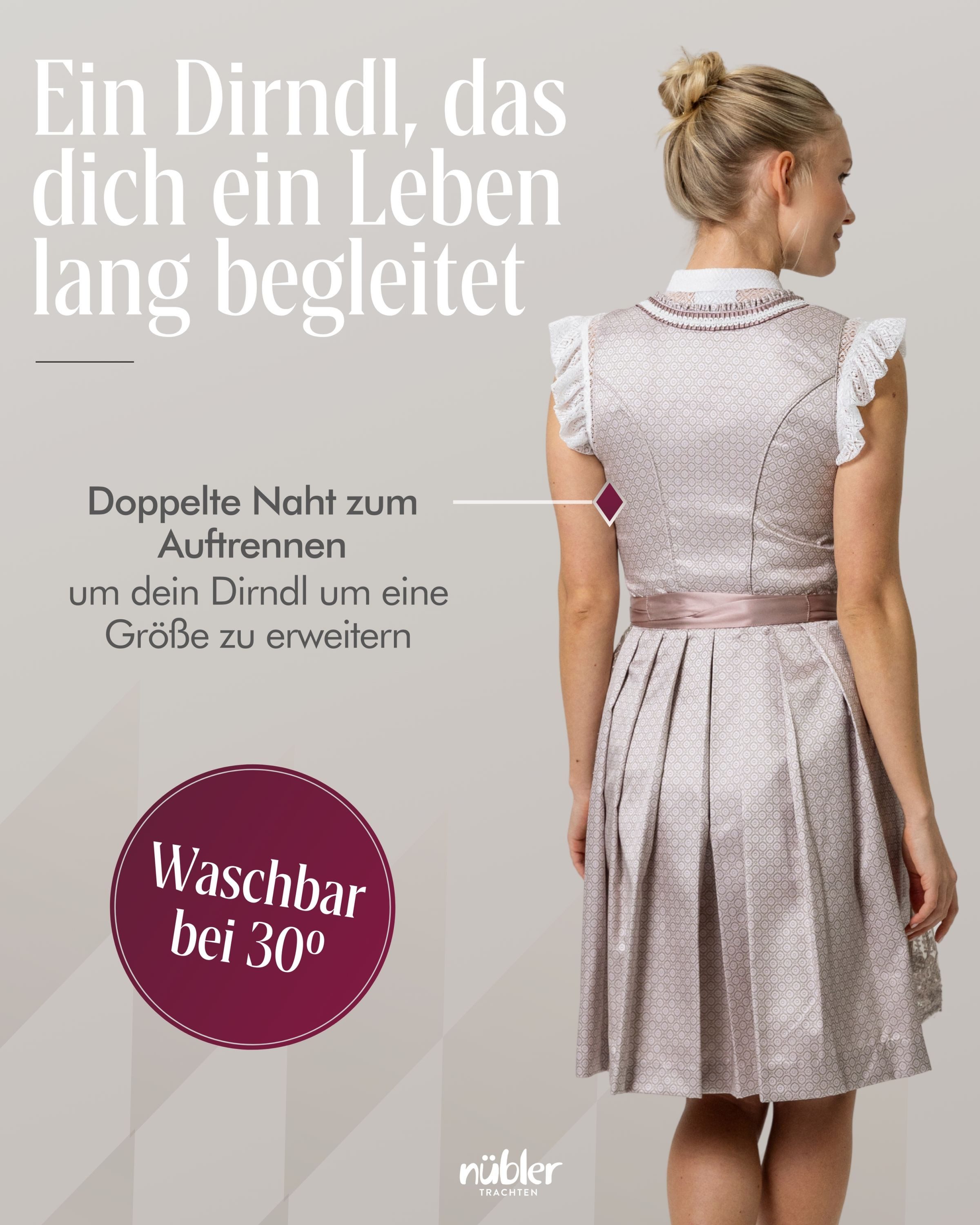 Nübler Dirndl Mini-Dirndl Tessa in Taupe von Nübler - Rocklänge 55 cm
