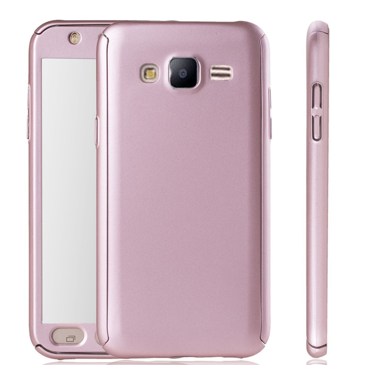 König Design Handyhülle Samsung Galaxy J5, Samsung Galaxy J5 Handyhülle 360 Grad Schutz Full Cover Rosa