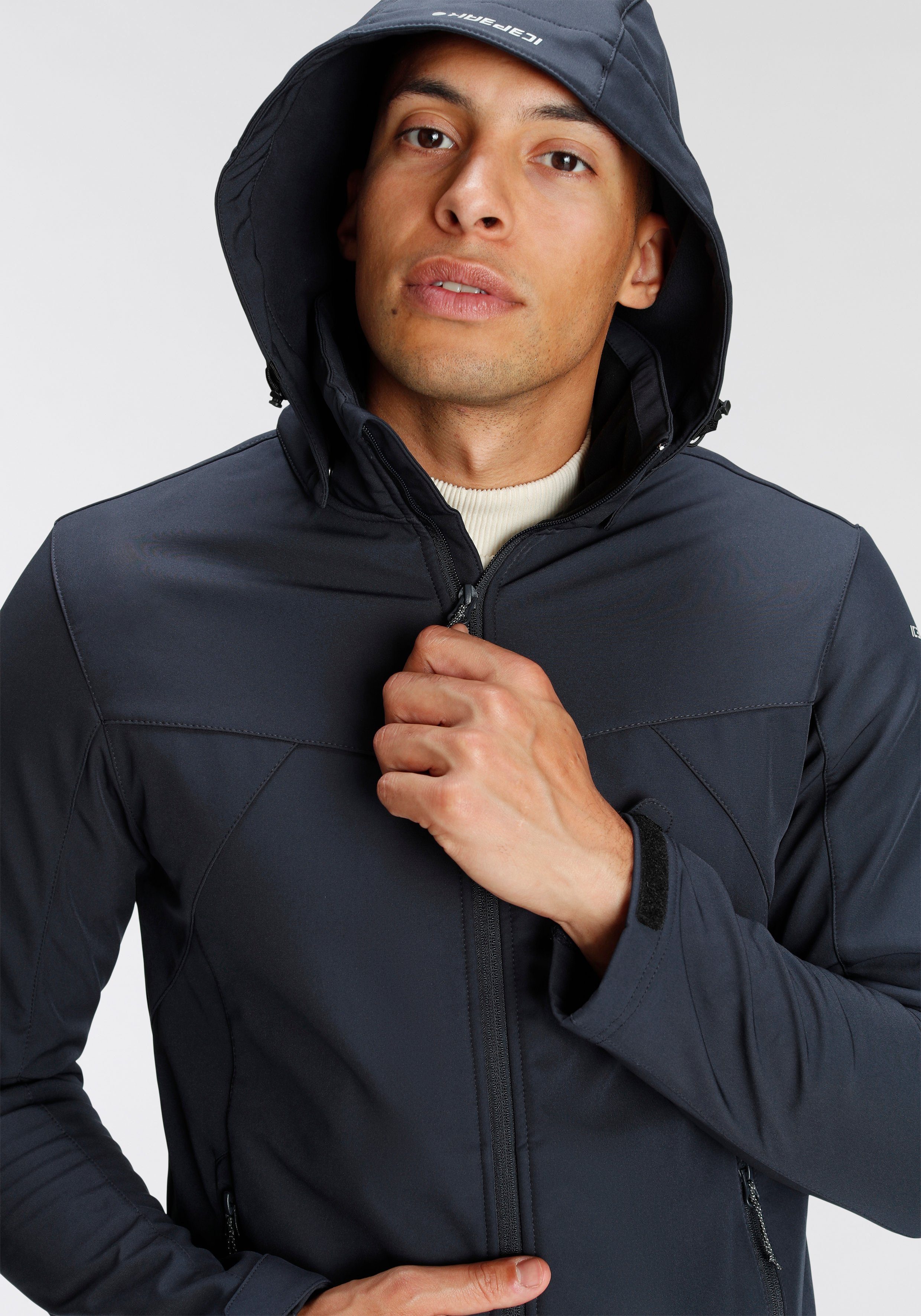 Icepeak Softshelljacke BRIMFIELD winddicht, wasserabweisend, mit abnehmbarer Kapuze, atmungsaktiv