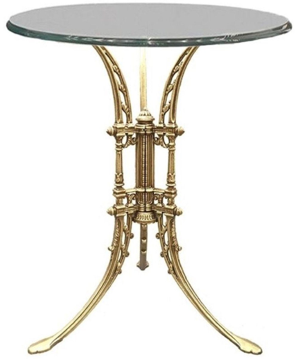 Casa Padrino Beistelltisch Luxus Jugendstil Beistelltisch Gold Ø 70 x H. 74 cm - Handgeschmiedeter Schmiedeeisen Tisch mit Glasplatte - Garten Terrassen Möbel