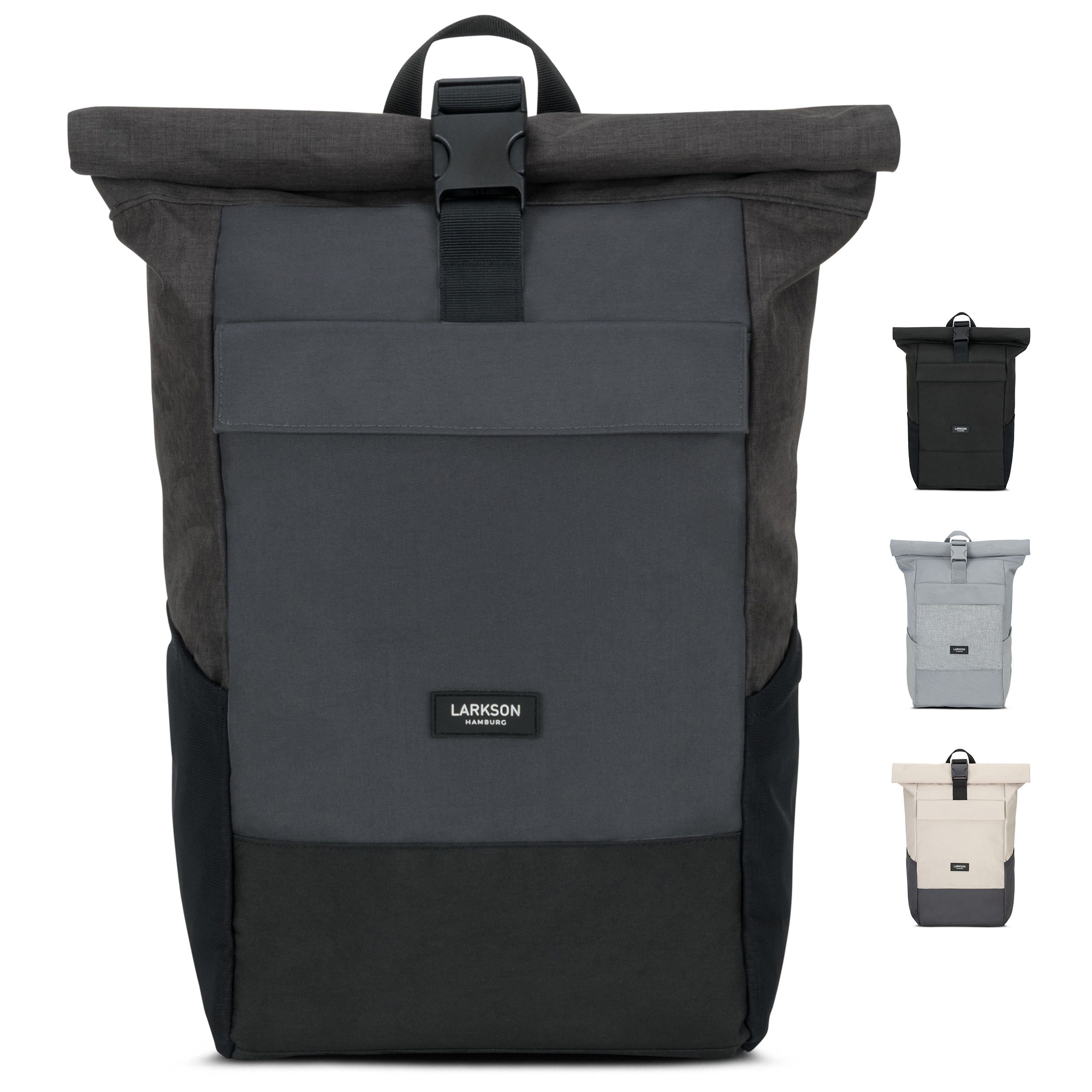 LARKSON Cityrucksack No 4, Rolltop Damen Herren, Laptop Fach, Wasserabweisend