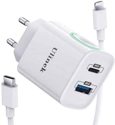 Elegear 20W 2-Port Schnellladegerät mit 2M Typ C Lightningkabel, USB-Ladegerät (1-tlg., (Schnellladegerät + Kabel Set)für iPhone14/13/12)
