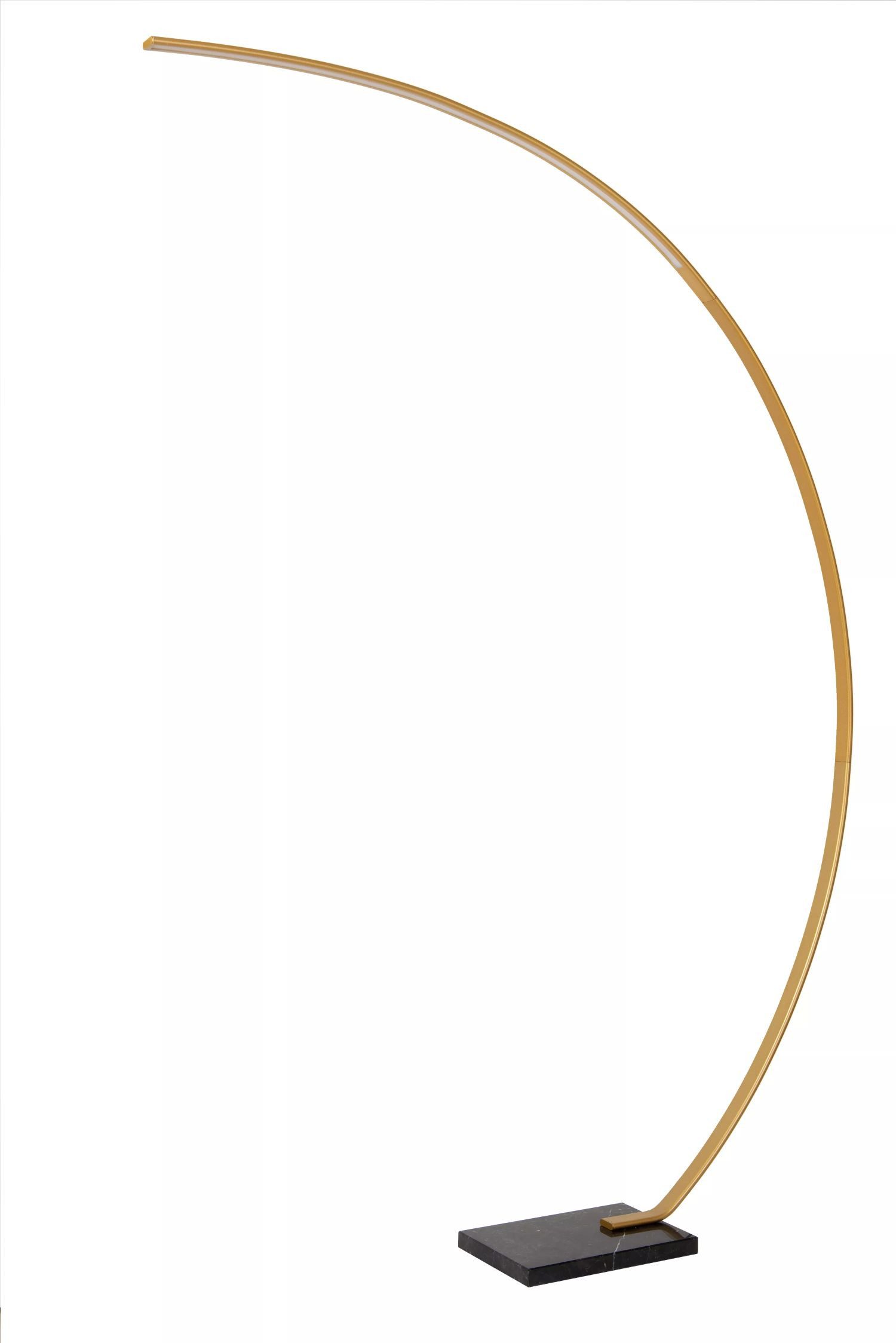 Licht-Erlebnisse Stehlampe IVUE, LED fest integriert, Warmweiß, LED Bogenleuchte Metall Dimmer 192 cm hoch in Schwarz Gold 150-540 lm