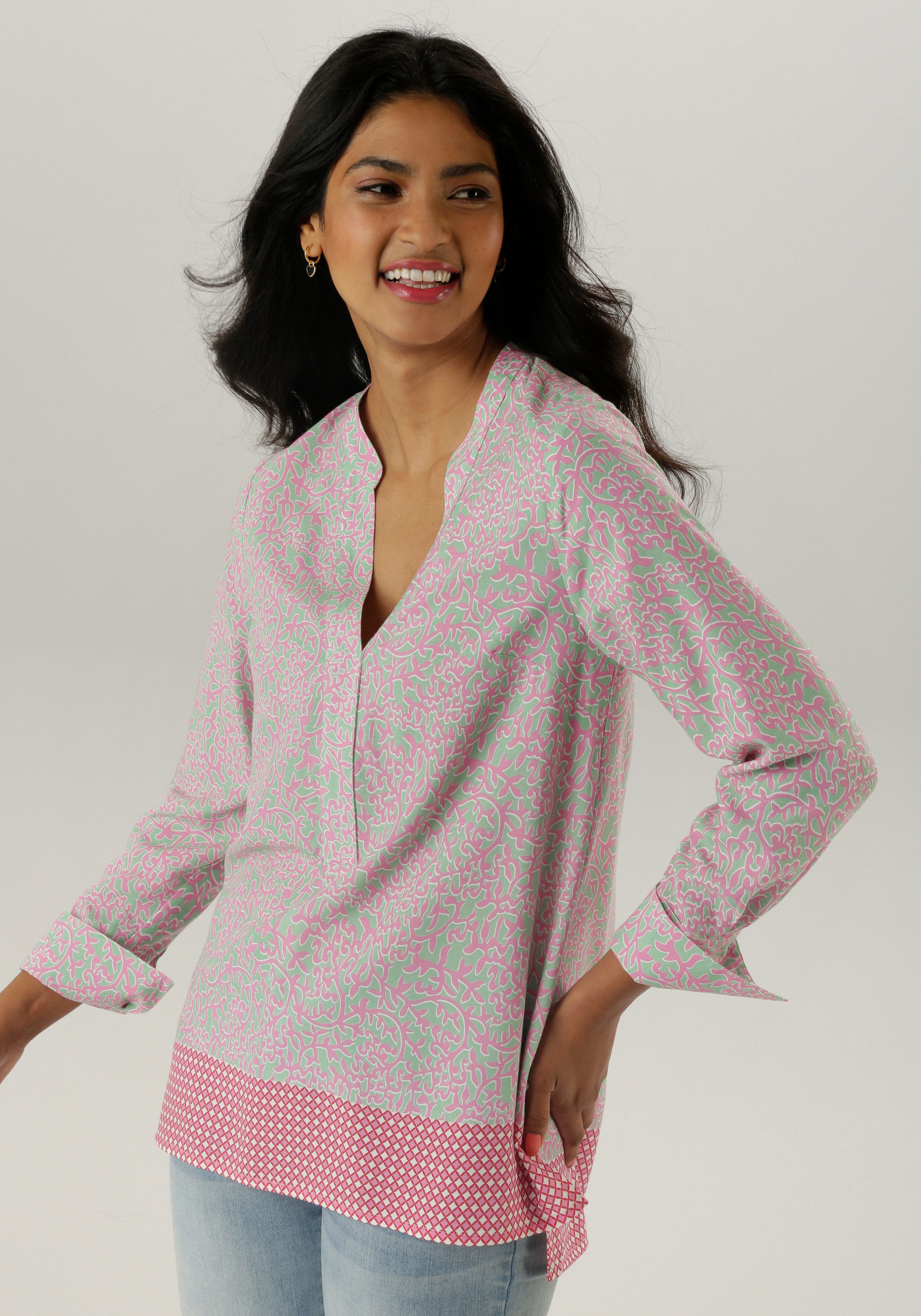 Aniston SELECTED Longbluse mit Rankenmusterung und Bordürendruck am Saum günstig online kaufen