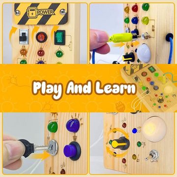 autolock Greifling Montessori Busy Board, Baby Activity Board Holzspielzeug LED