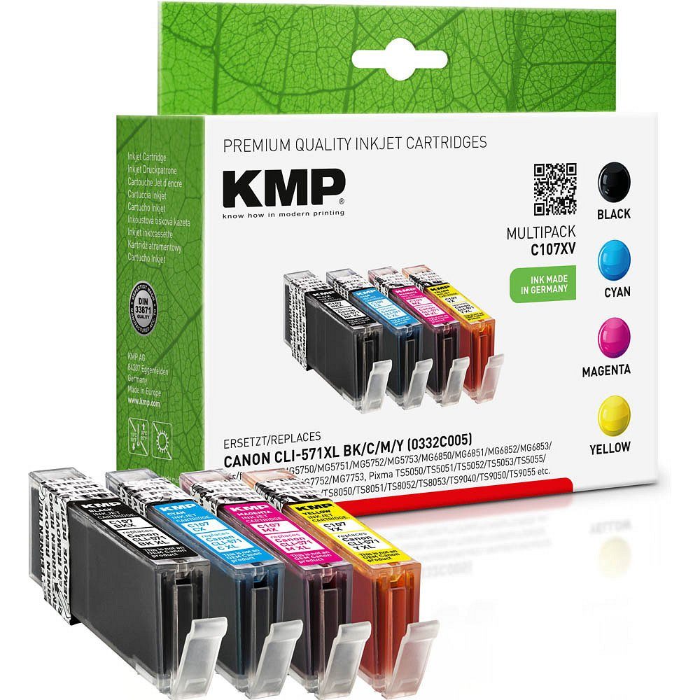 KMP 1 Tinten-Set C107XV ERSETZT Canon CLI-571XL BK/C/M/Y Tintenpatrone (4 Farben)