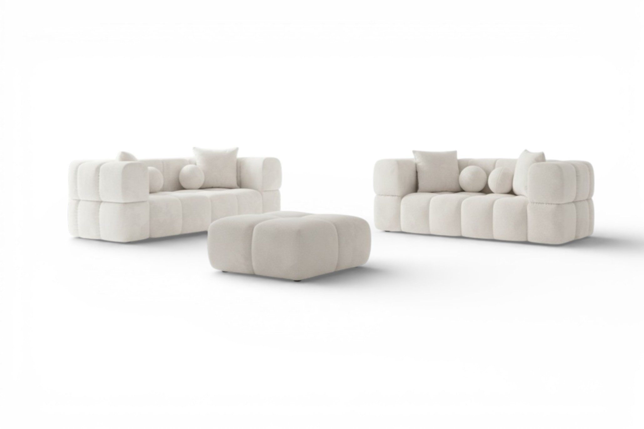 Fun Möbel Polstergarnitur Sofaset Designersofas VEGA 3-2 inkl. Hocker in Strukturstoff Egon, (Set, 3-tlg., inkl. Hocker), Sofa-Rücken echt bezogen, inkl. 4 x Zierkissen inkl. 4 x Dekokissen