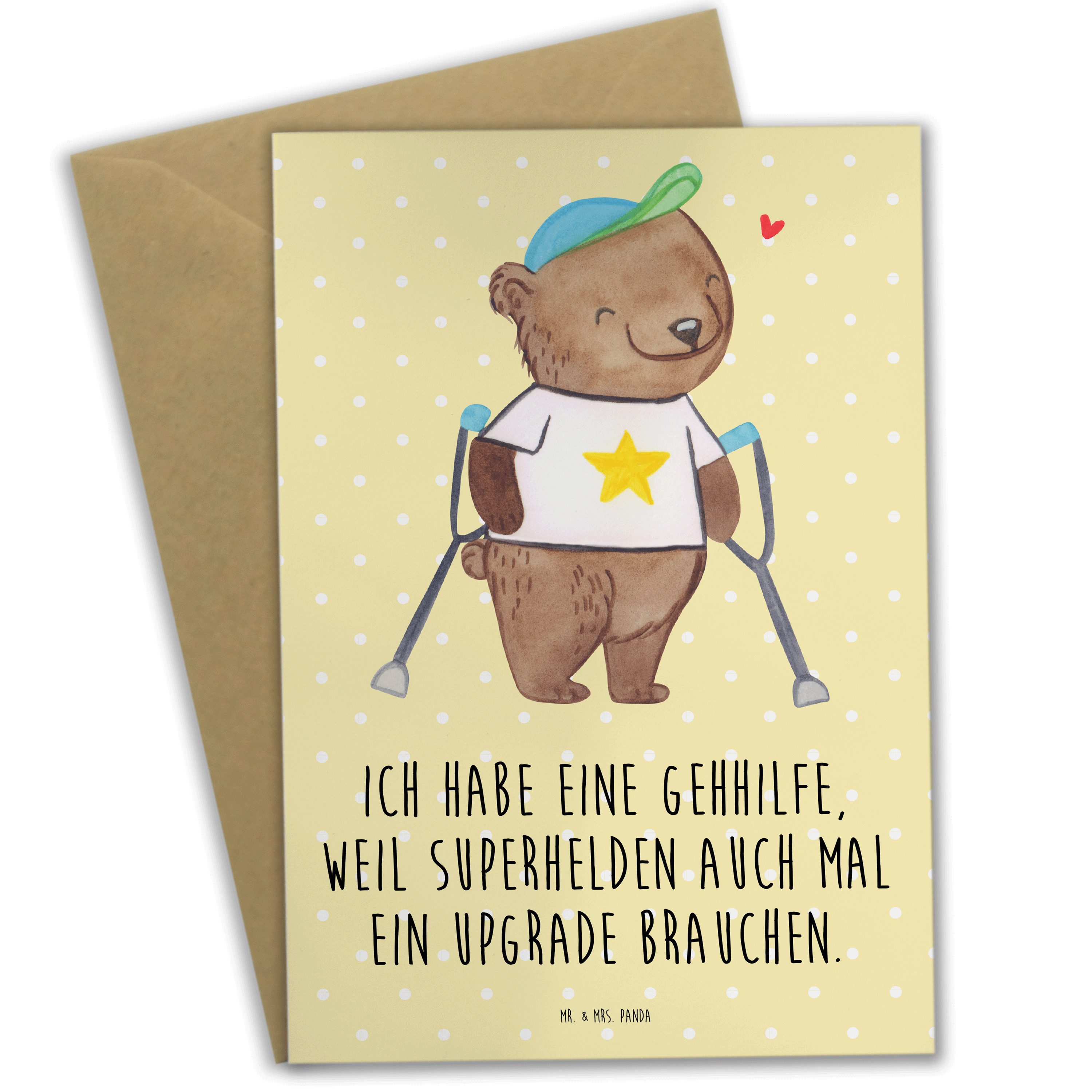 Mr. & Mrs. Panda Grußkarte Bär Gehhilfen - Gelb Pastell - Geschenk, Grußkarte, Klappkarte, Einla, Einzigartige Motive