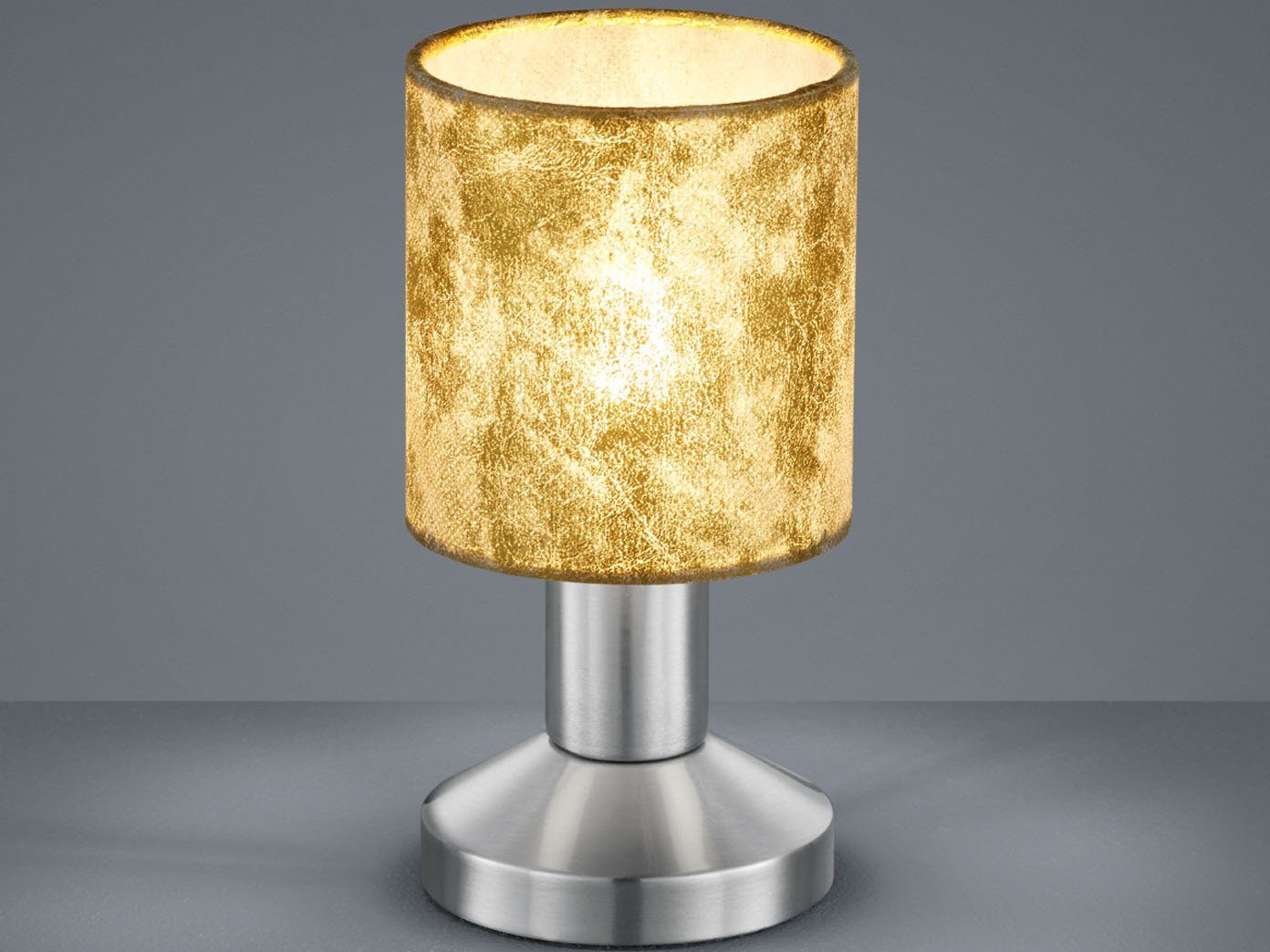 LED Warmweiß, Gold-en, meineWunschleuchte kleine 18cm Dimmfunktion, dimmbar, Höhe Tischleuchte, Touch Nachttisch-lampe Lampenschirm wechselbar, LED