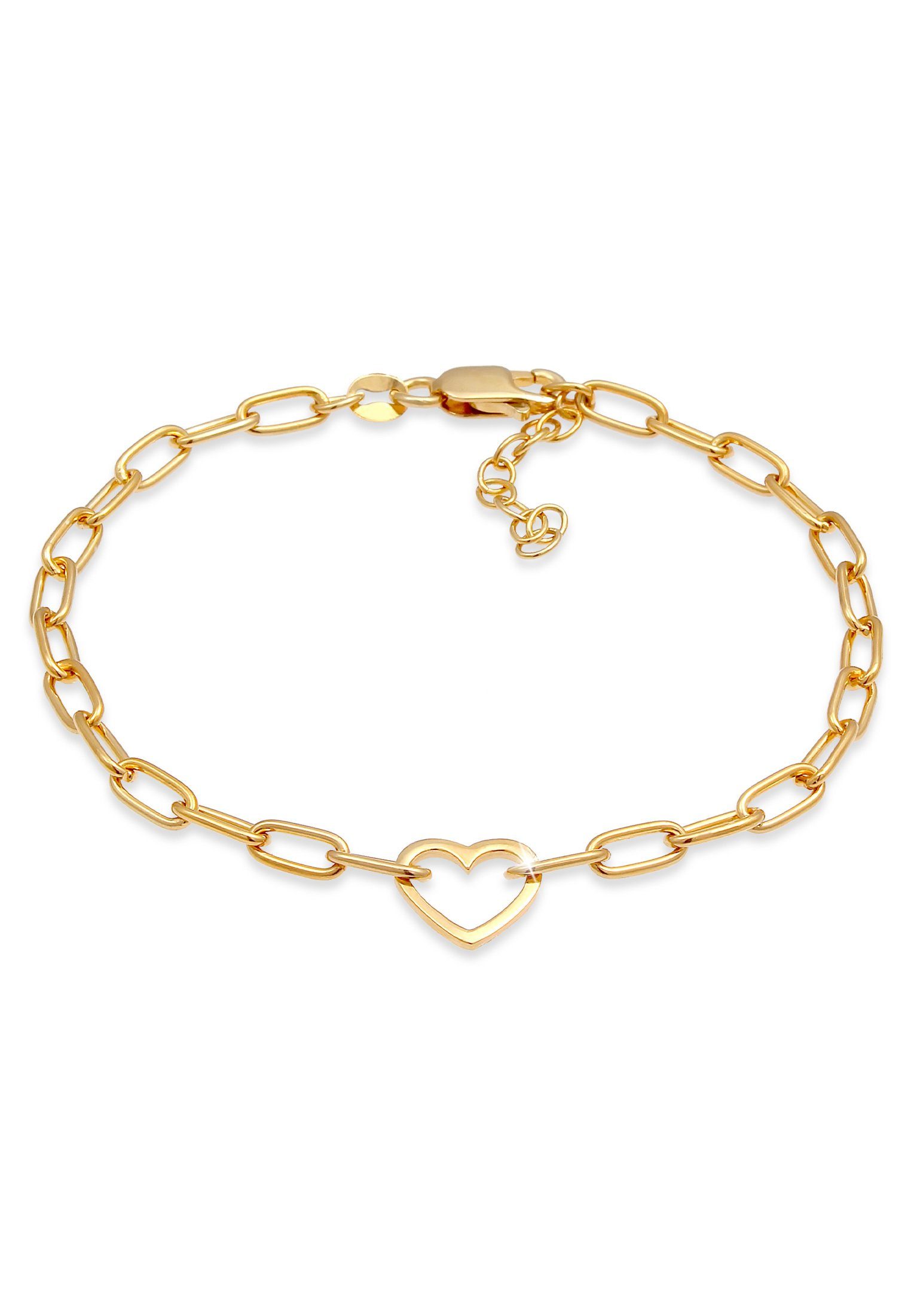 Elli Armband Herz Glieder Oval Trend 925 Silber, Herz Gold