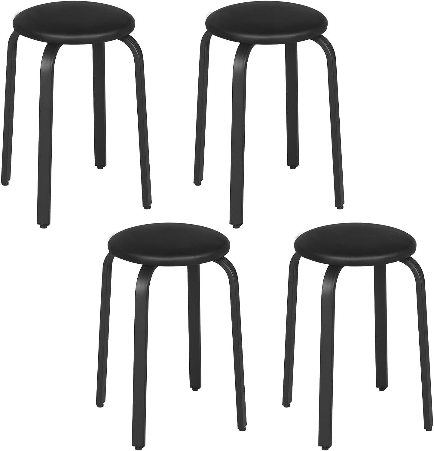 EUGAD Esszimmerstuhl (4 St), stapelbar, mit Kunstlederbezug, Esszimmerhocker Schwarz | Stühle
