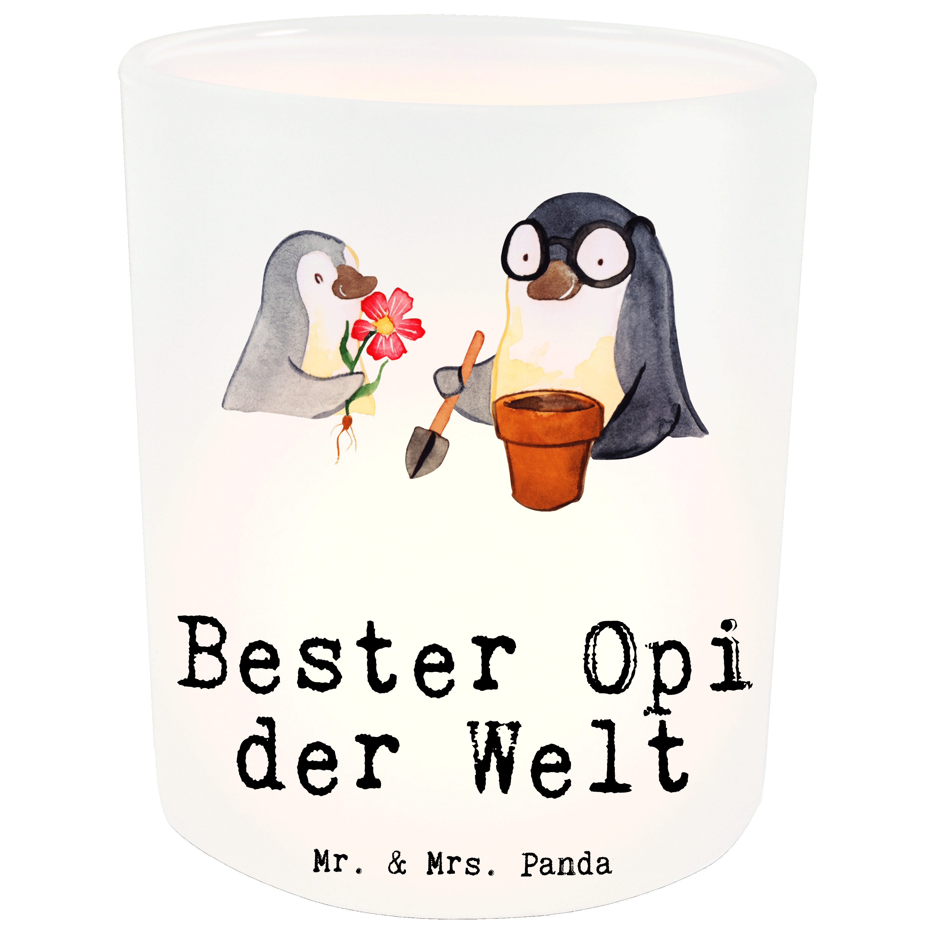 Mr. & Mrs. Panda Windlicht Pinguin Bester Opi der Welt - Transparent - Geschenk, Oppa, Windlicht (1 St)