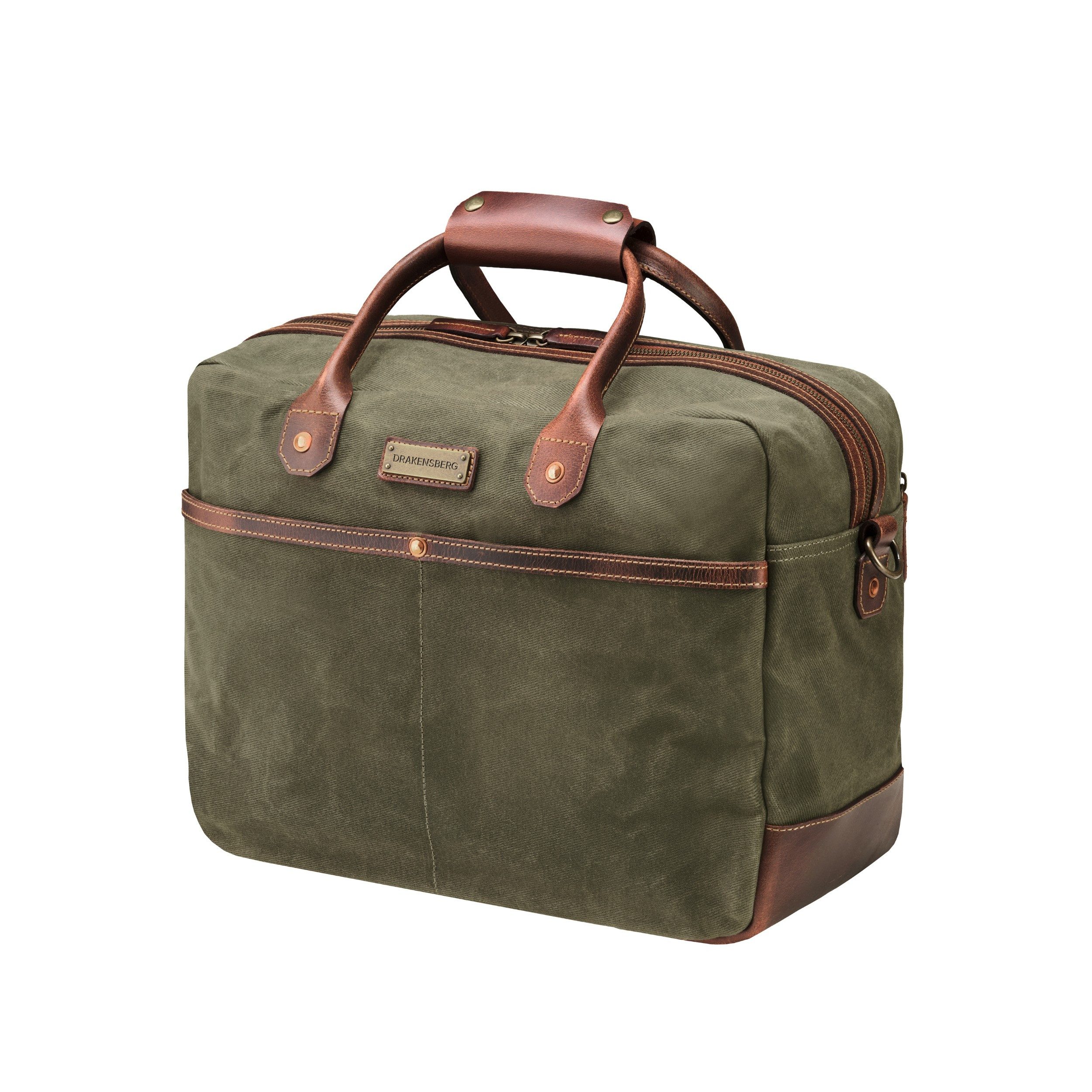 DRAKENSBERG Reisetasche 48h Reisetasche »Mason« Wald-Grün, große Aktentasche für Geschäftsreisen aus gewachstem Canvas und Leder