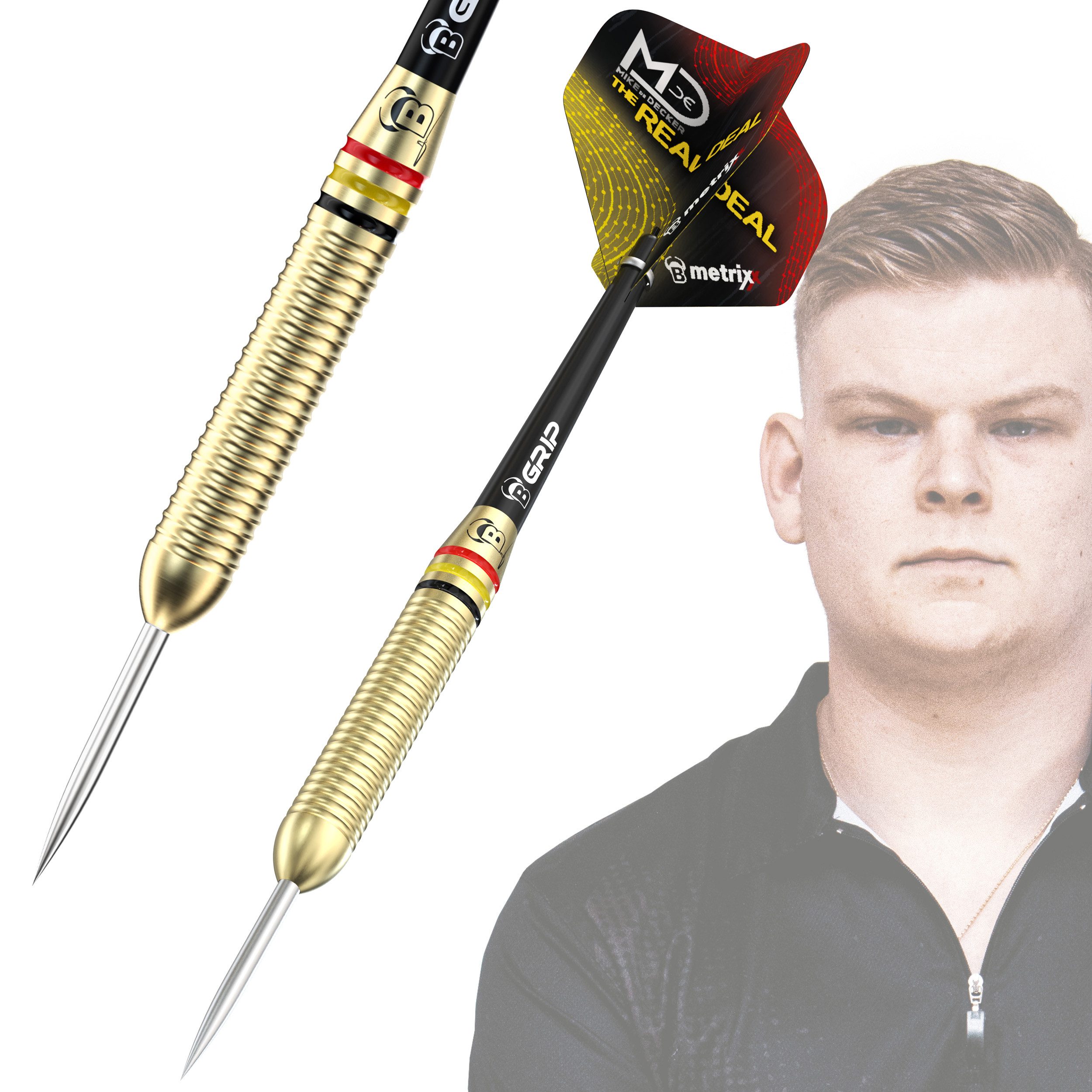 BULL'S Dartpfeil Steeldarts Mike de Decker, Messing Brass, 20g. goldfarben, Komplettsatz