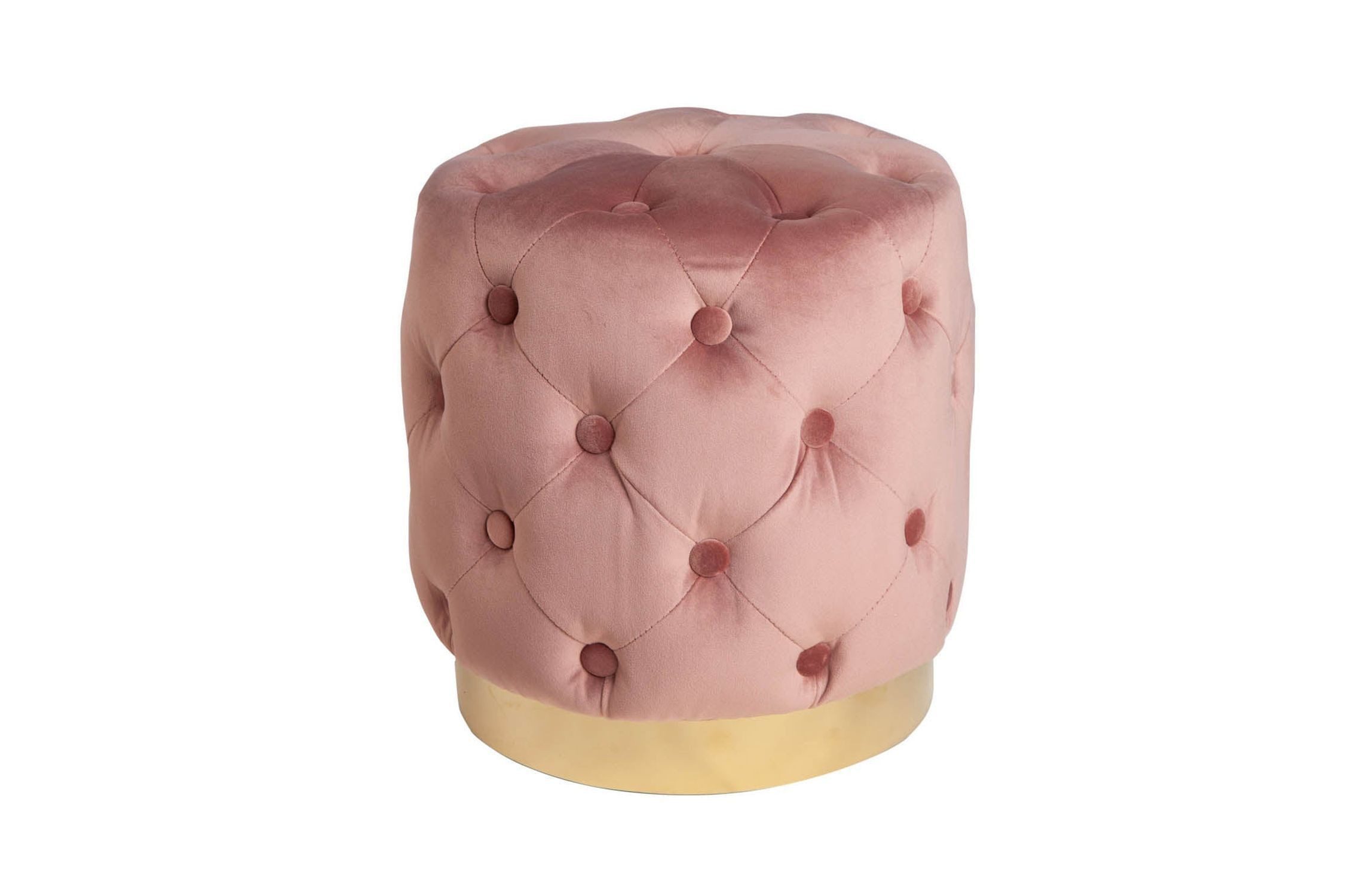 Licht-Erlebnisse Hocker LAURA, Samt Metall Ø 37 cm H: 38 cm klein Rosa Gold Chesterfield Pouf Hocker