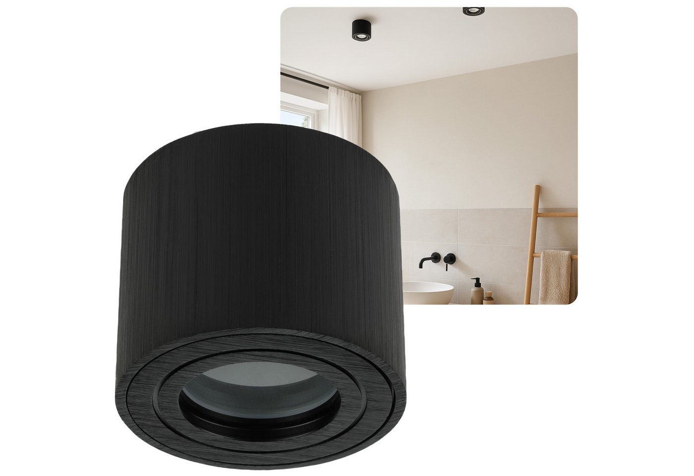 Sweet LED Aufbauleuchte Bad flach schwarz Deckenspots Aluminium IP44 Badezimmer, ohne Leuchtmittel, Aufbaustrahler LED, Aufbauspot, Deckenstrahler