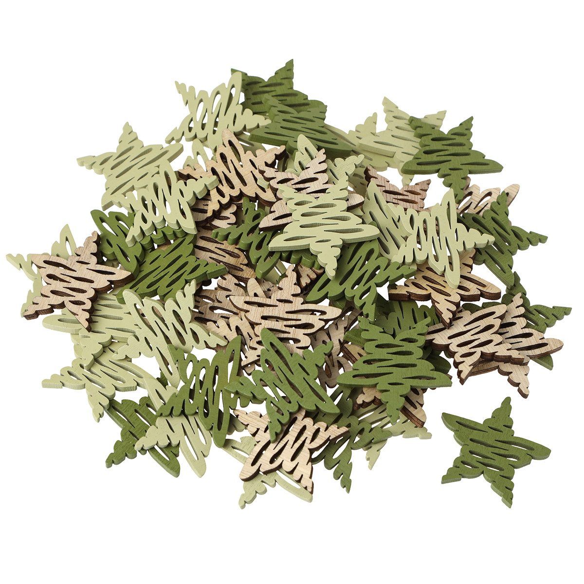 Florists Products Weihnachtsmann Weihnachten Dekoration Streuteile Holzsterne Natur Grün 72, 72 Stück