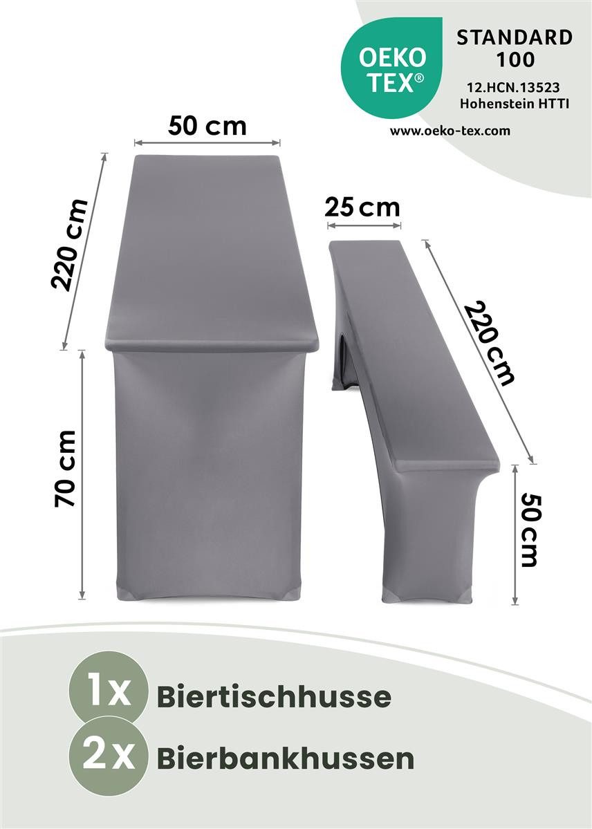 Gräfenstayn Hussen-Set Biertischhussen Bierzeltgarnitur 50cm 70cm, Biertischhussen 3 tlg Bierzeltgarnitur 50cm oder 70cm breite – Bild 3 von 5