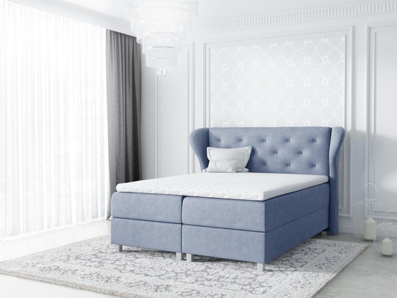 JVmoebel Bett, Modern Bett Design Doppel Hotel Stoff Textil Boxspringbett Blau