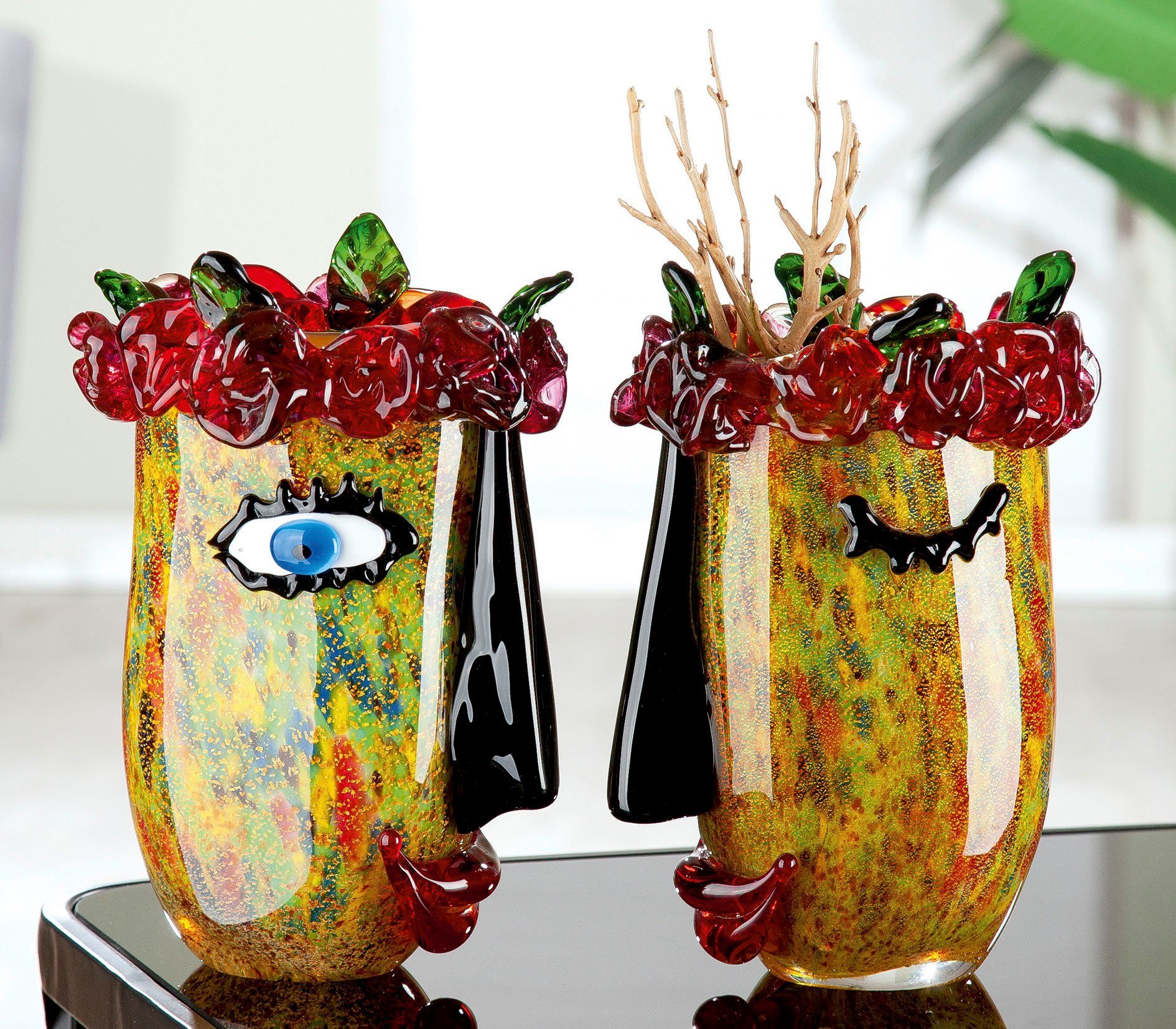 Casablanca by Gilde Tischvase Floro (1 St), dekorative Vase aus Glas, Blumenvase