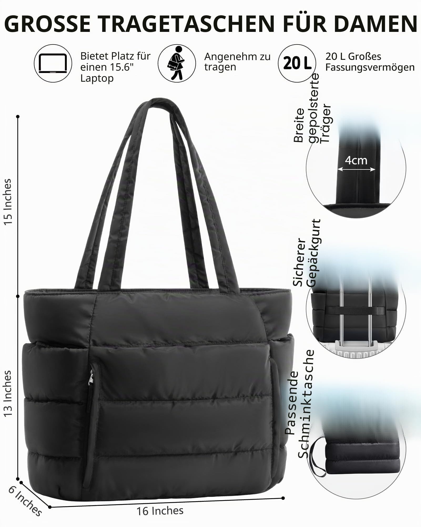 nsihing Umhängetasche Handtasche Damen Shopper Schultertasche Damen Tote Bag, Puffer-Tragetasche für Damen, leichte, bauschige Arbeitshandtasche