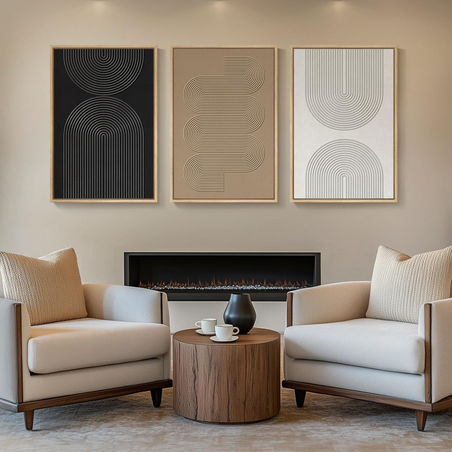 Zyronn Leinwandbild 3-teiliges minimalistisches geometrisches Leinwandbild-Set, Abstraktes Kunstbild, geeignet zur Dekoration von Flur und Büro – Bild 4 von 5