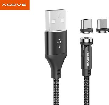 Xssive Charge & Sync Magnet Cable USB to IOS-TYP_C-MICRO Handy -Tablett magnetisches Ladekabel, USB Typ C-Micro, Lightning, Magnetischer Anschluss (100 cm), 2.4A Schnell-Ladekabel