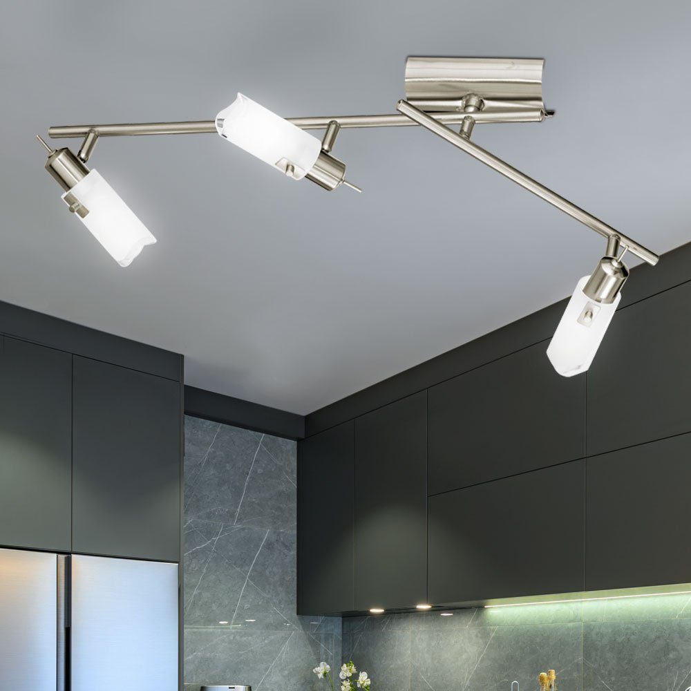 LED ALU Decken Lampe Glasplatte Leuchte Beleuchtung Design 9x Spots Wohn Zimmer 