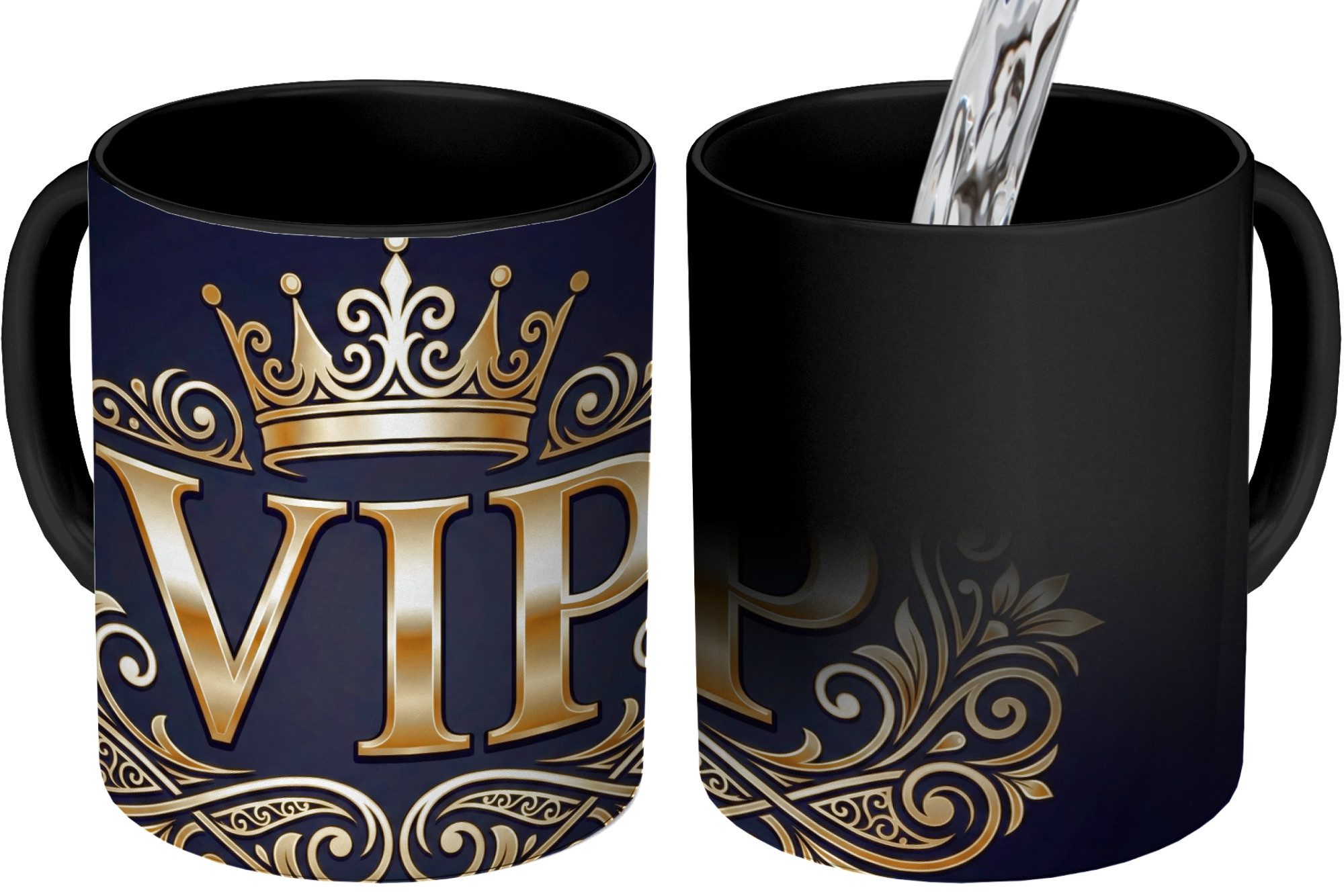 MuchoWow Tasse VIP - Krone - Gold, 1-tlg., Keramik, Farbwechsel, Kaffee Tassen, Teetasse, Zaubertasse, Geschenk