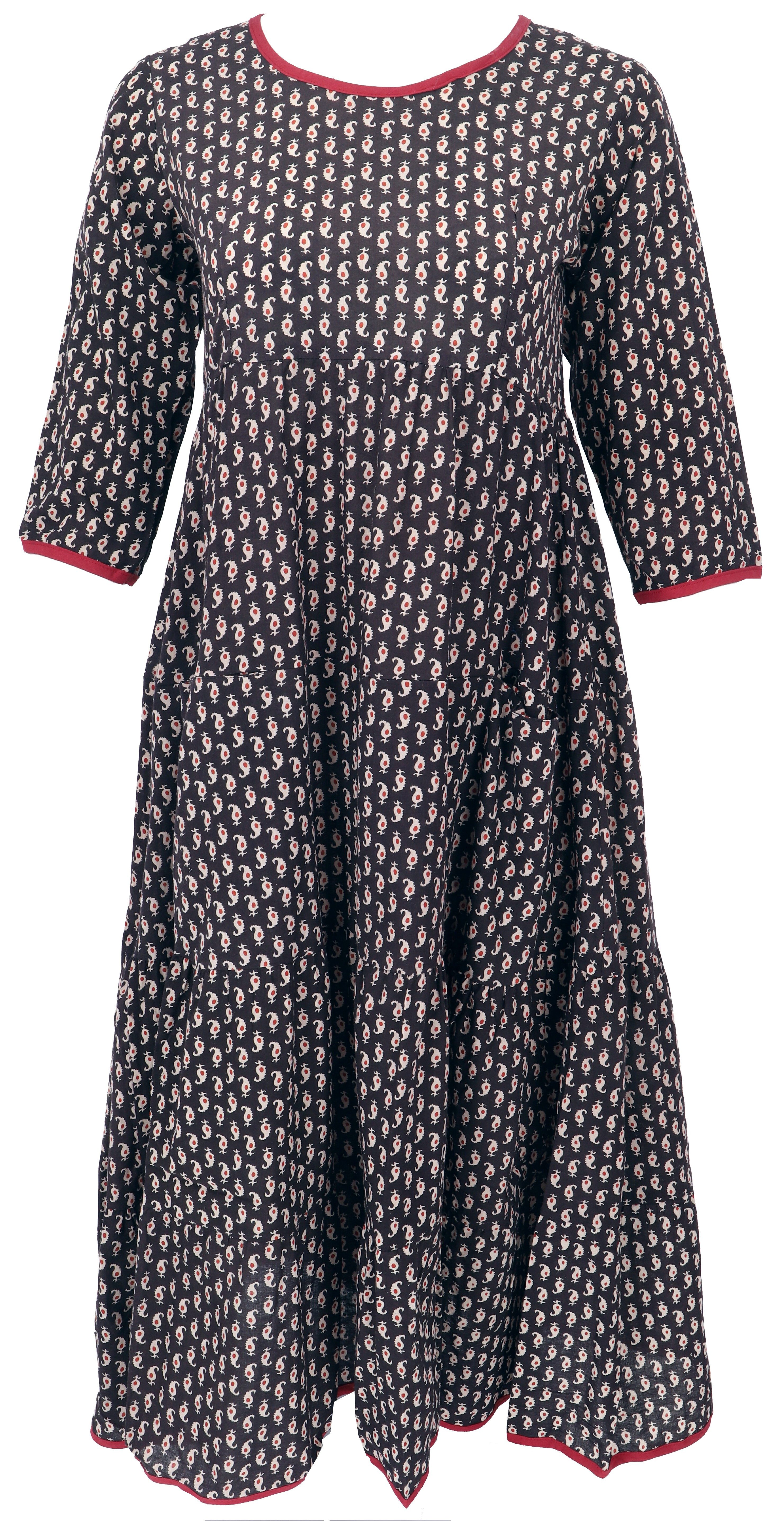 Guru-Shop Midikleid Boho Sommerkleid, bedrucktes wadenlanges Kleid.. alternative Bekleidung
